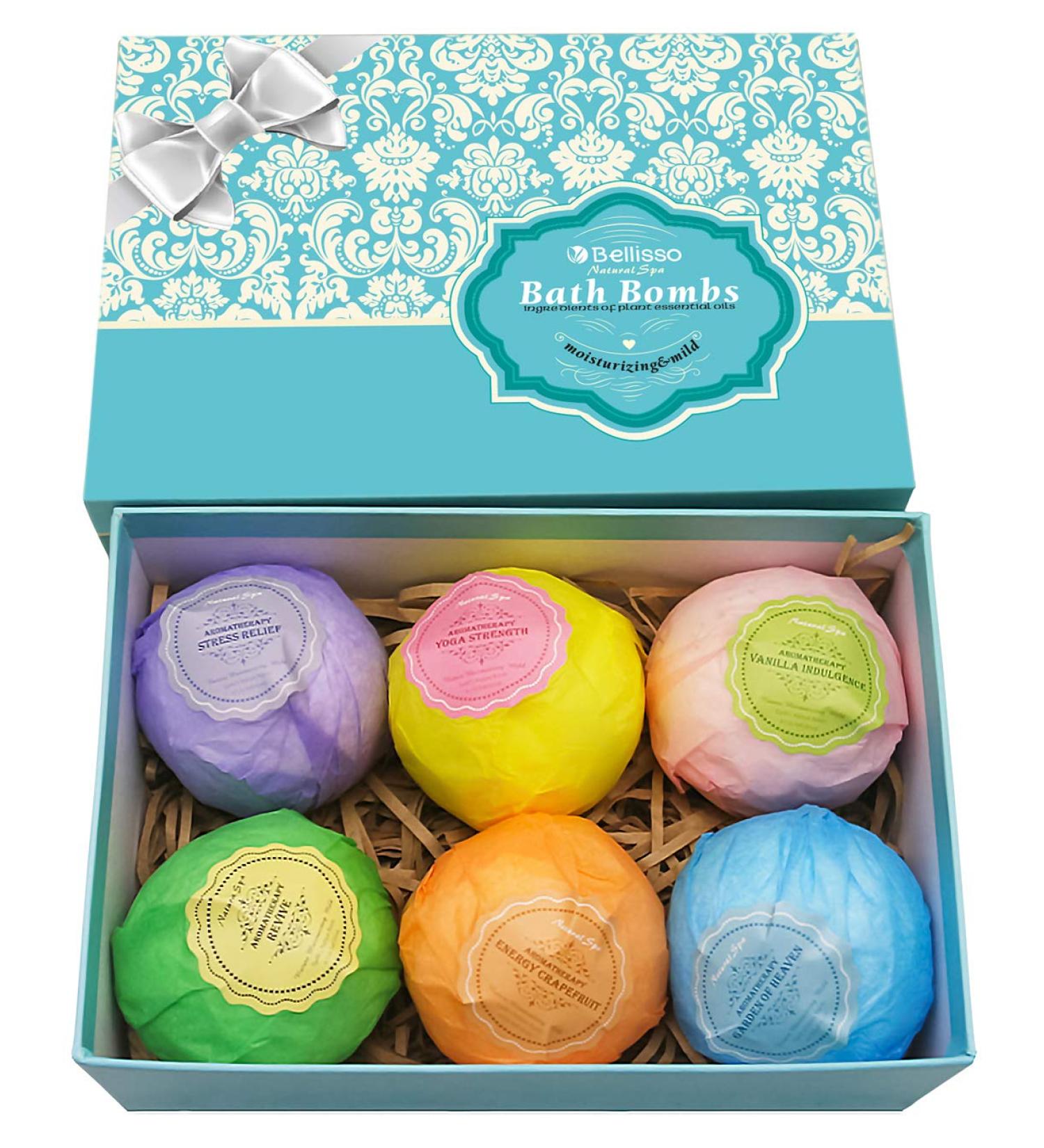 6 XXL Bath Bombs Gift Set with Dead Sea Salt, Cocoa & Shea Butter - Birthday, Mom, Girls, Him, Kids - Perfect Addition to Bath Basket - Buy Online on SooperMarket.com