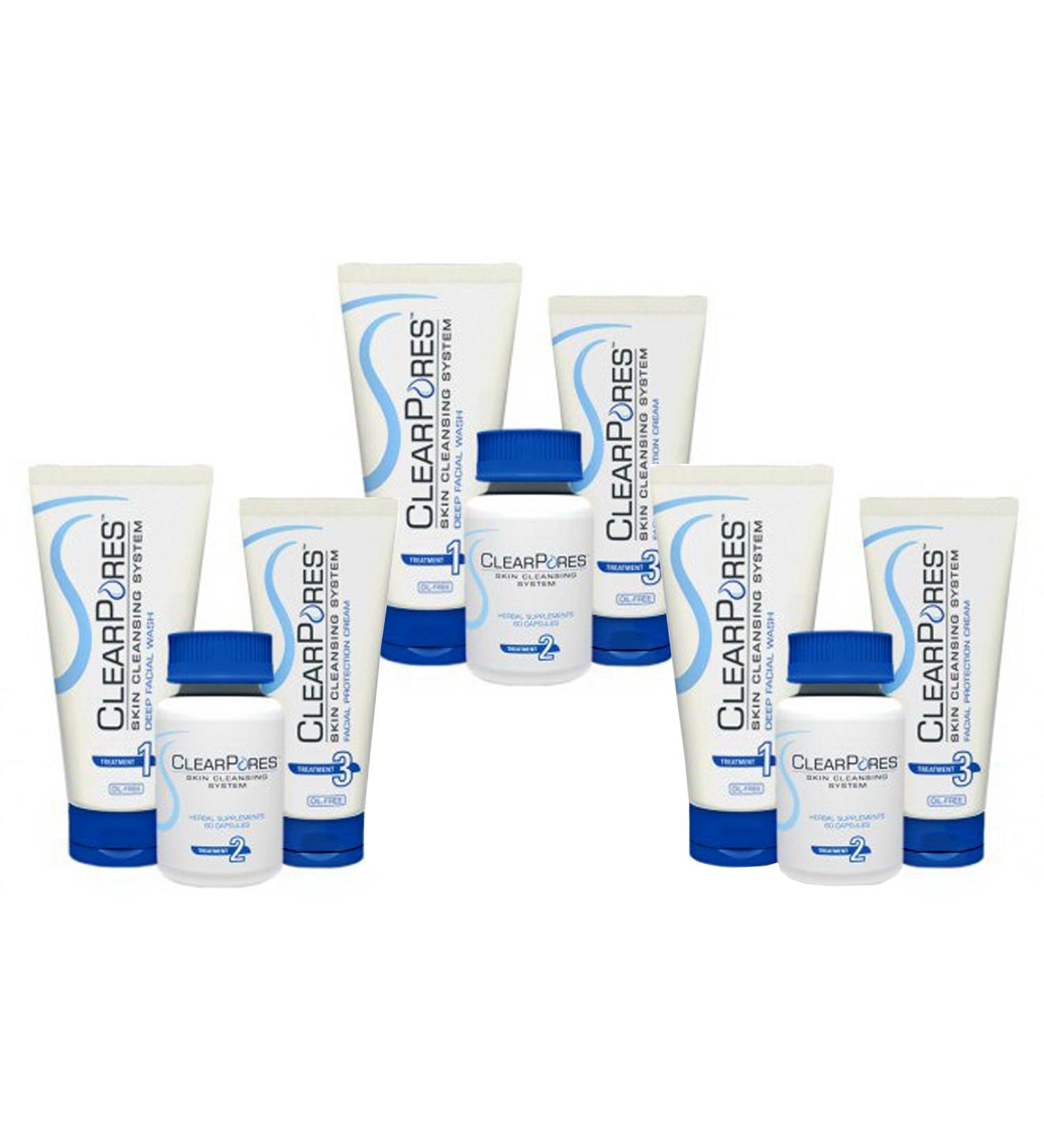 Facial System - 3 Month Supply - Acne Treatment Clear Pores Deep Facial Wash Herbal Supplement Facial Protection Cream