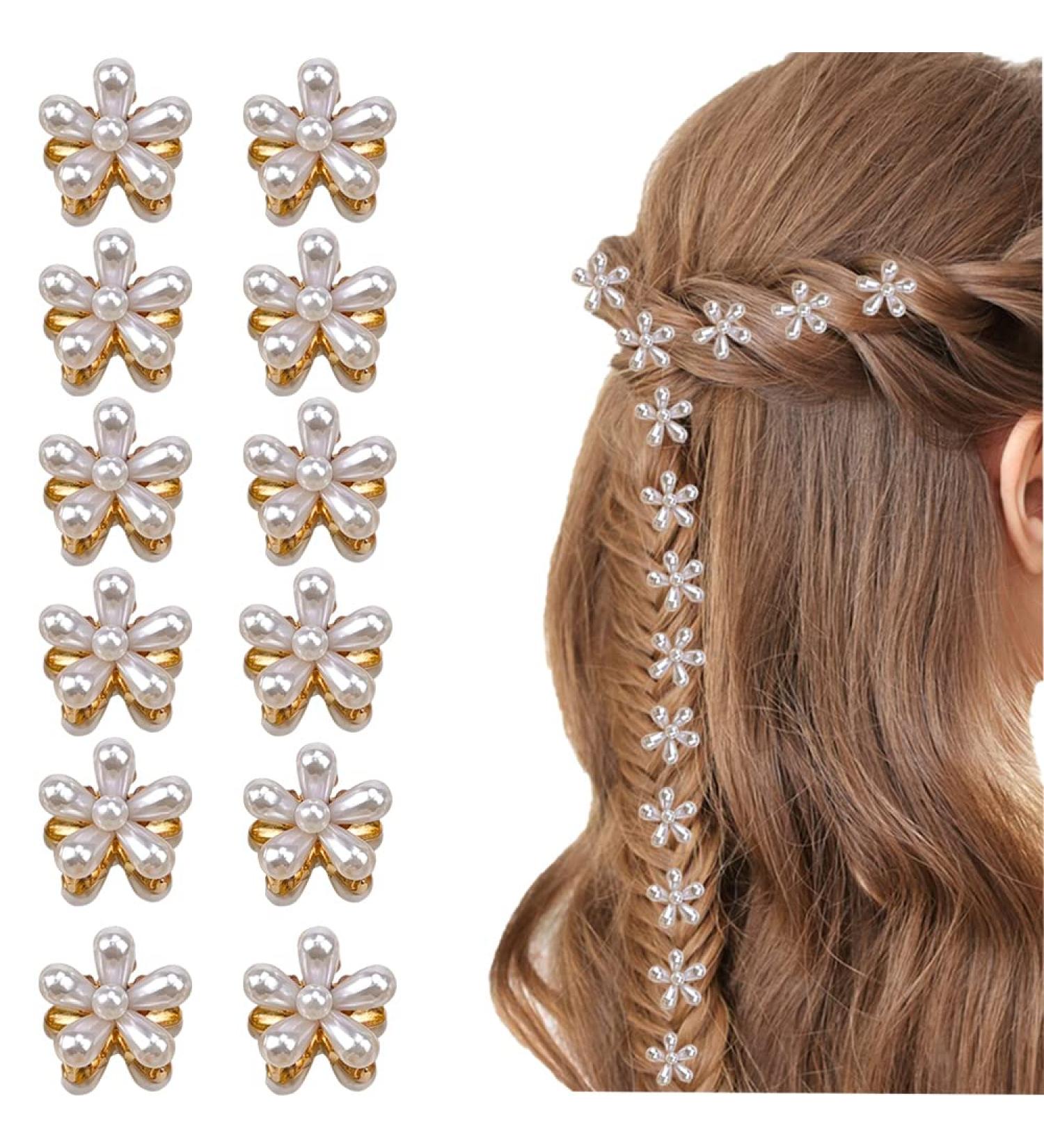 12Pcs Mini Pearl Flower Hair Clips - White Hair Claw Barrettes for Women & Girls | Wedding, Birthday Party Favor - Buy Online on SooperMarket.com