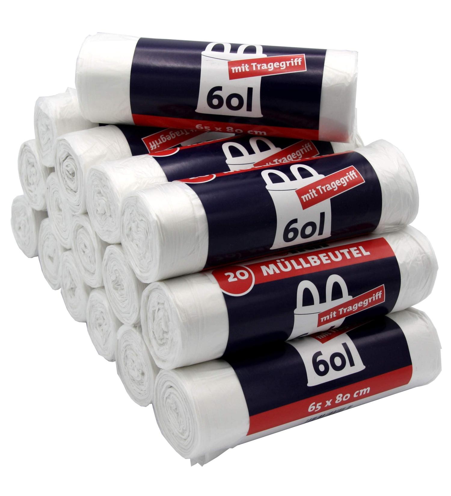 Buy Recyclear 320 Garbage Bags with Handles - 60L Tear-Resistant Liquid-Tight Eco-Friendly (16 Pack of 20 Pieces) - International Shipping Available - Buy Online on SooperMarket.com