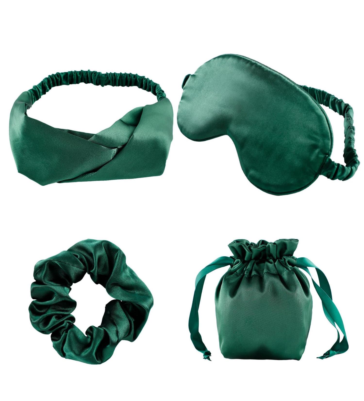 Faux Silk Eye Shade & Hair Scrunchy Set | Breathable Sleep Mask with Drawstring Pouch - Perfect for Travel & Relaxation - Buy Online on SooperMarket.com