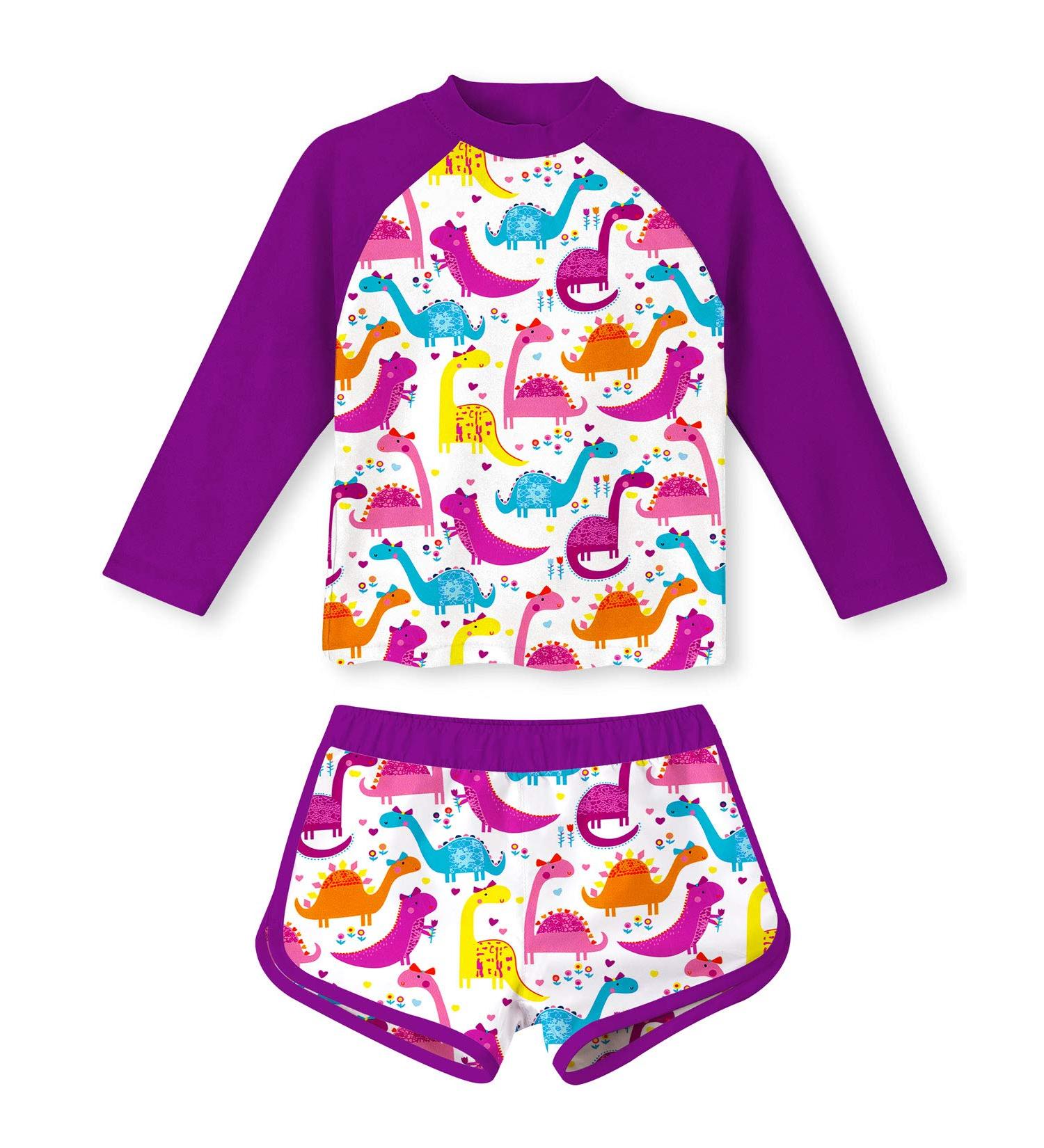 Girls Purple Dinosaur Two Piece Swimsuit Set | UPF 50+ Protection | Ages 4-10 - Buy Online on SooperMarket.com