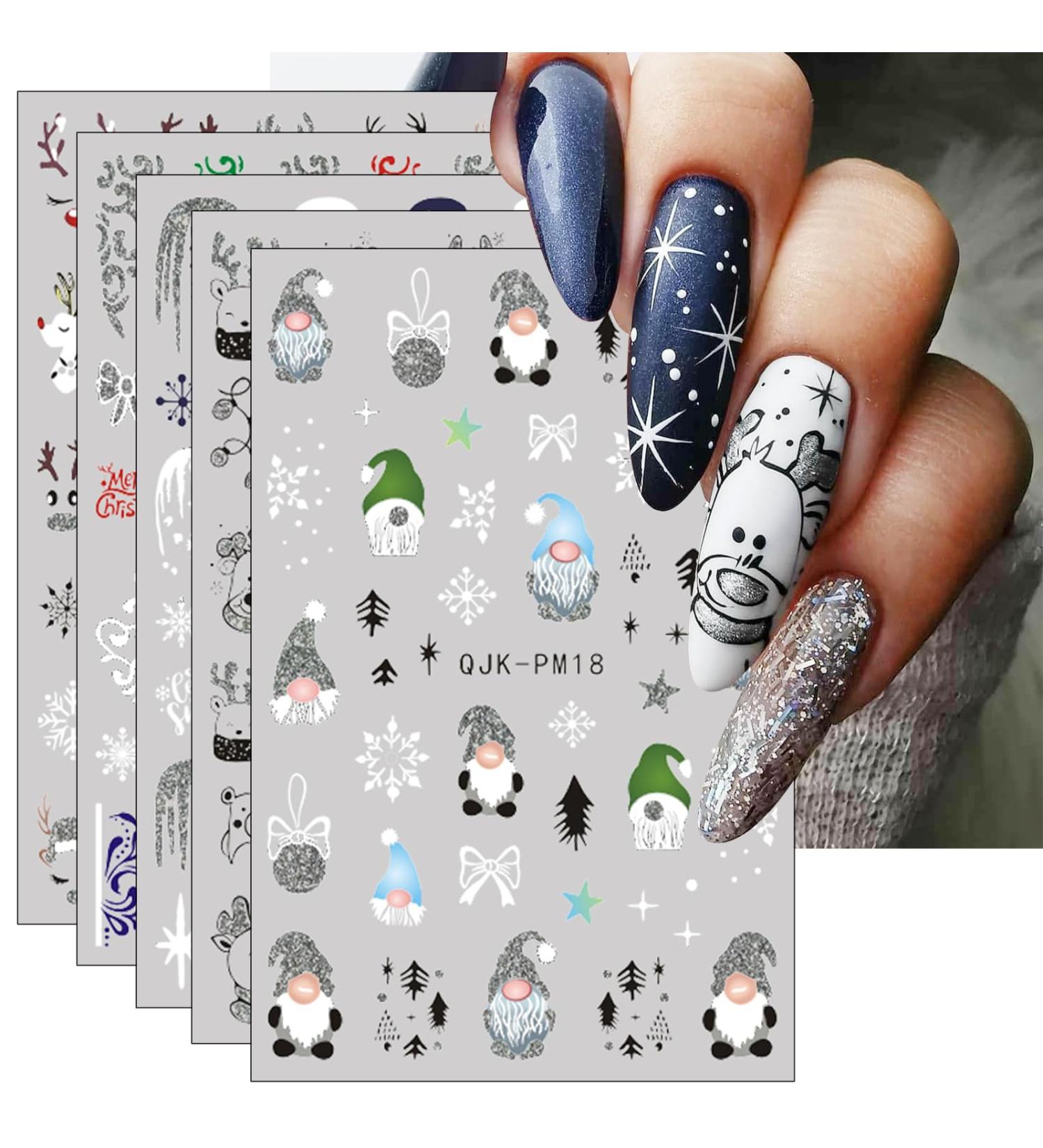 JMEOWIO Glitter Christmas Nail Stickers - 10 Sheets Snowflake Xmas Winter Holiday Deer Design Decals for Nail Art - Buy Online on SooperMarket.com