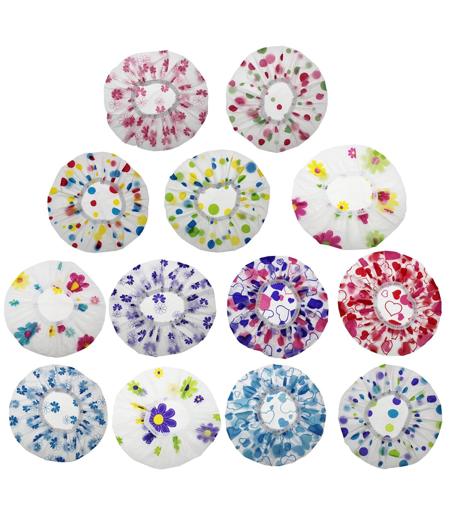 LJY 13-Piece Shower Cap Set - Waterproof Plastic Hair Caps for Women - Perfect for Bathing, Salons, and Spa - Buy Online on SooperMarket.com