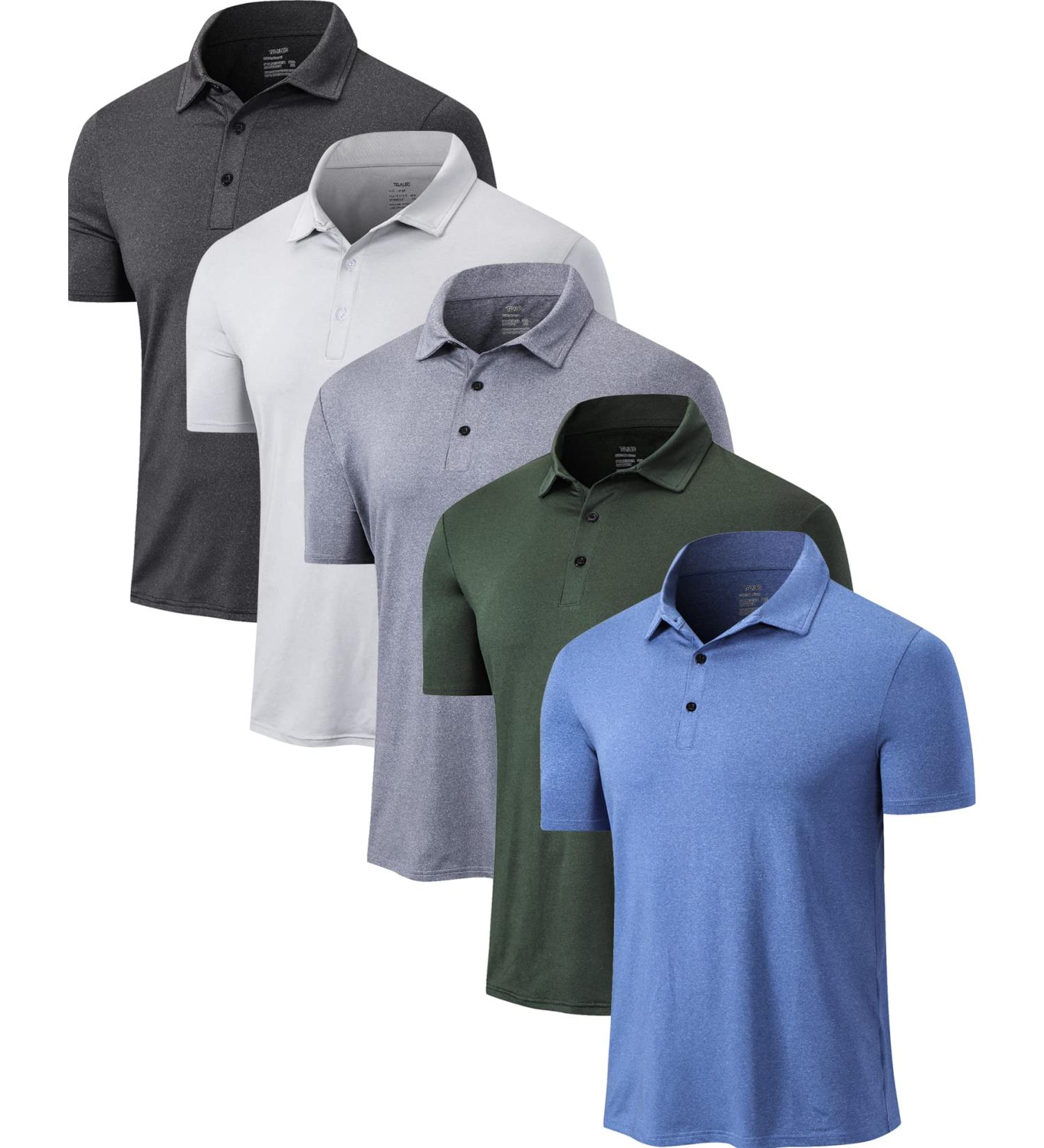 TelaLeo Men's Polo Shirts 5-Pack - Quick Dry Short Sleeve Golf T Shirt - Moisture Wicking - Black/Grey/Green/Blue - Large - Buy Online on SooperMarket.com