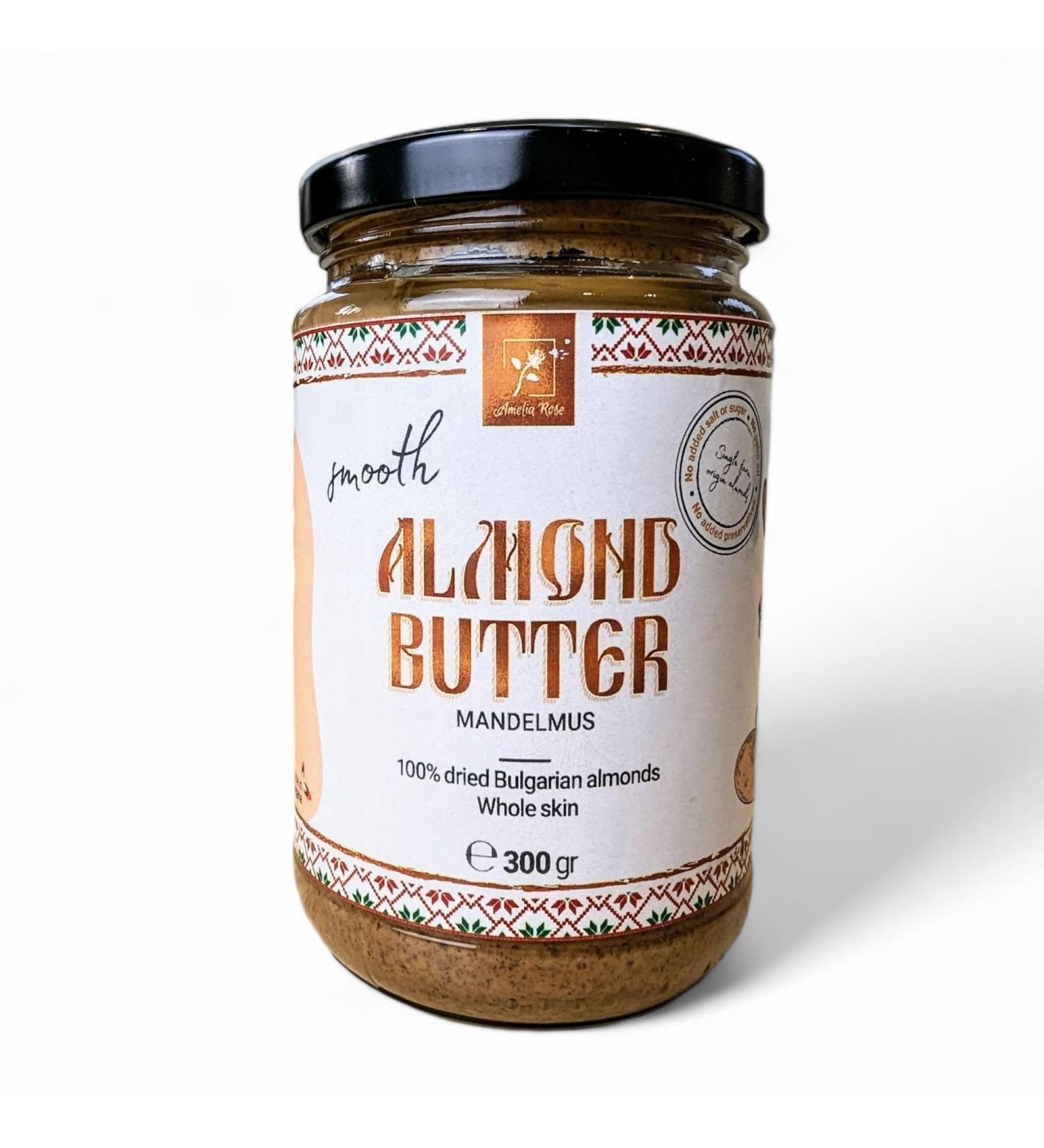 Amelia Rose - Smooth Almond Butter (300g) | No palm oil | No added sugar or salt | 100 Natural Whole Skin Single Farm Origin Bulgarian Almonds - Buy Online on SooperMarket.com