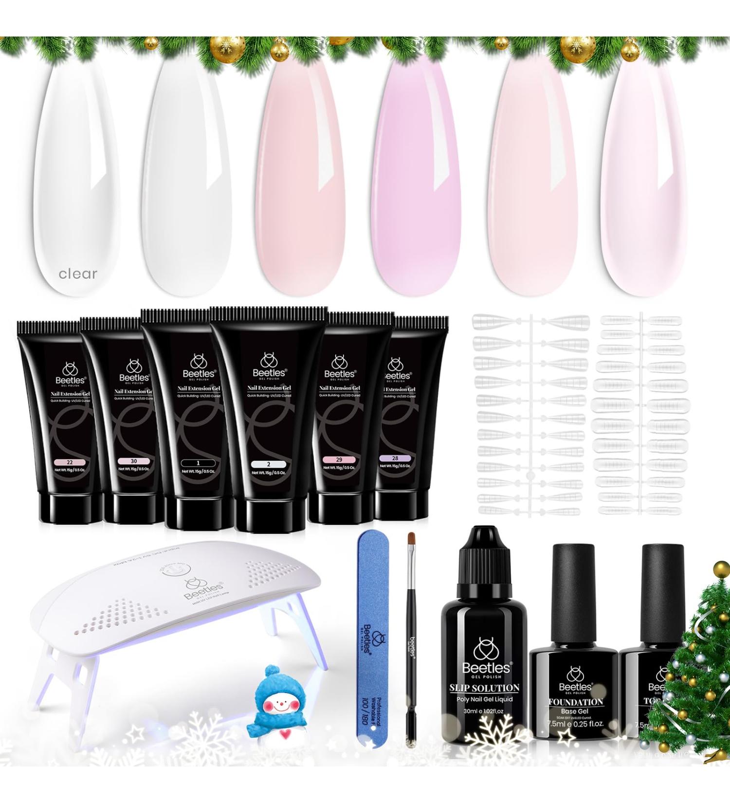 Beetles Poly Nail Extension Gel Starter Kit - 6 Jelly Colors 15ml - Quick Building Hybrid Gel with UV Light - PolyGel Nail Set - Buy Online on SooperMarket.com