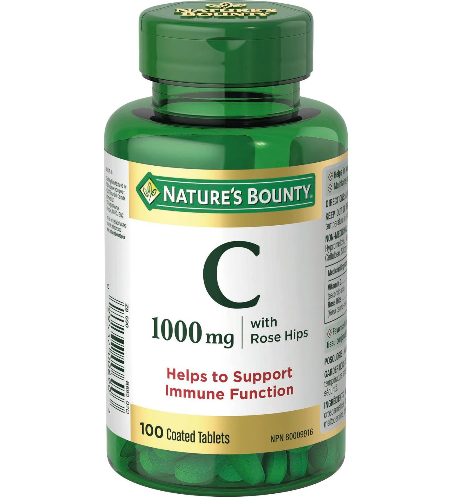 Nature's Bounty Vitamin C Supplement with Rose Hips Helps Maintain Good Health 1000mg 100 Tablets - Buy Online on SooperMarket.com
