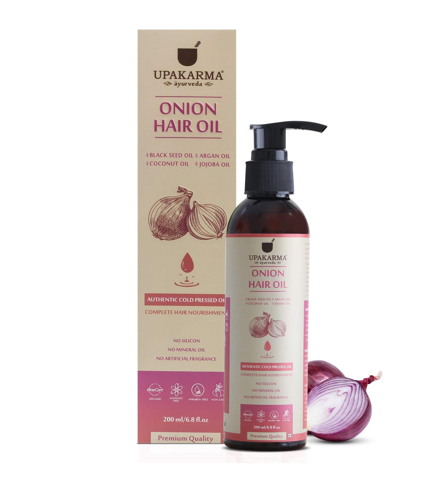 UPAKARMA Onion Black Seed Hair Oil - 6.8 fl oz | With 12 Essential Oils for Hair Growth - Buy Online on SooperMarket.com