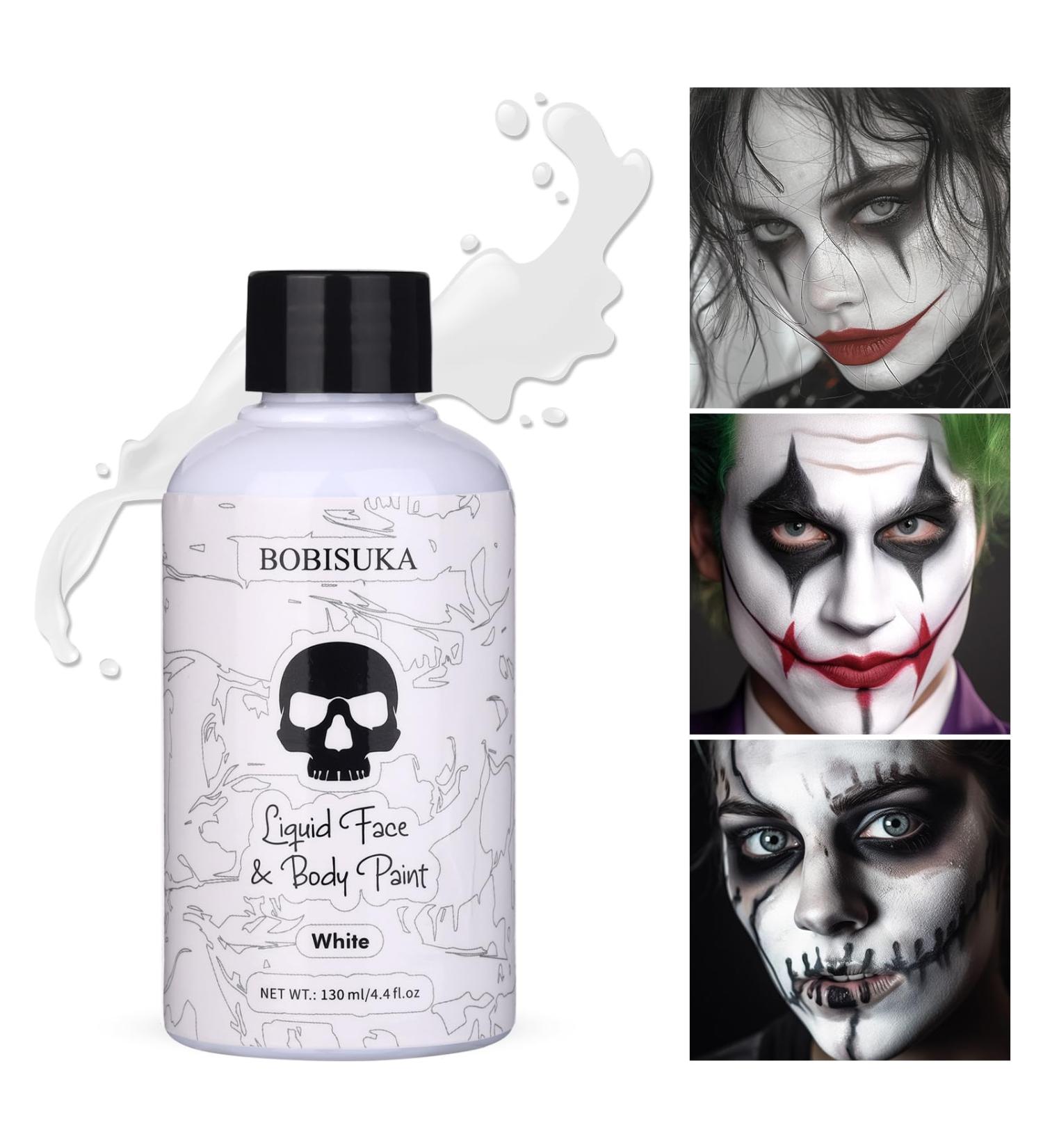 BOBISUKA White Face Body Paint - Washable Non-Toxic Makeup for Halloween Clown Skeleton Cosplay - Fast Drying Large 130ml Capacity - Buy Online on SooperMarket.com