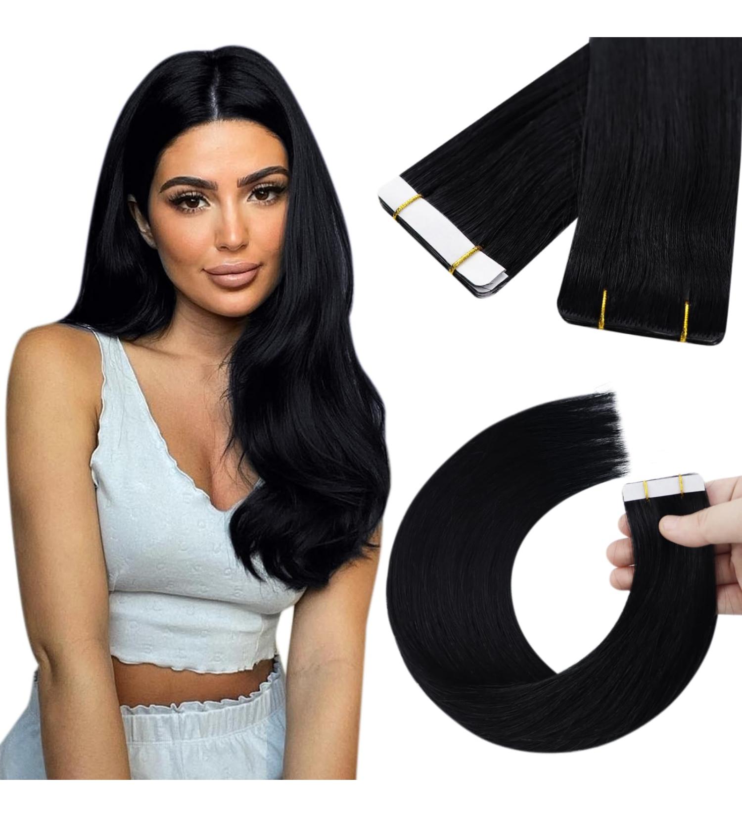 Buy Youngsee Black Tape In Extensions - Real Hair 50cm Virgin Quality 5pcs 12.5g | Smooth & Easy Application - Buy Online on SooperMarket.com