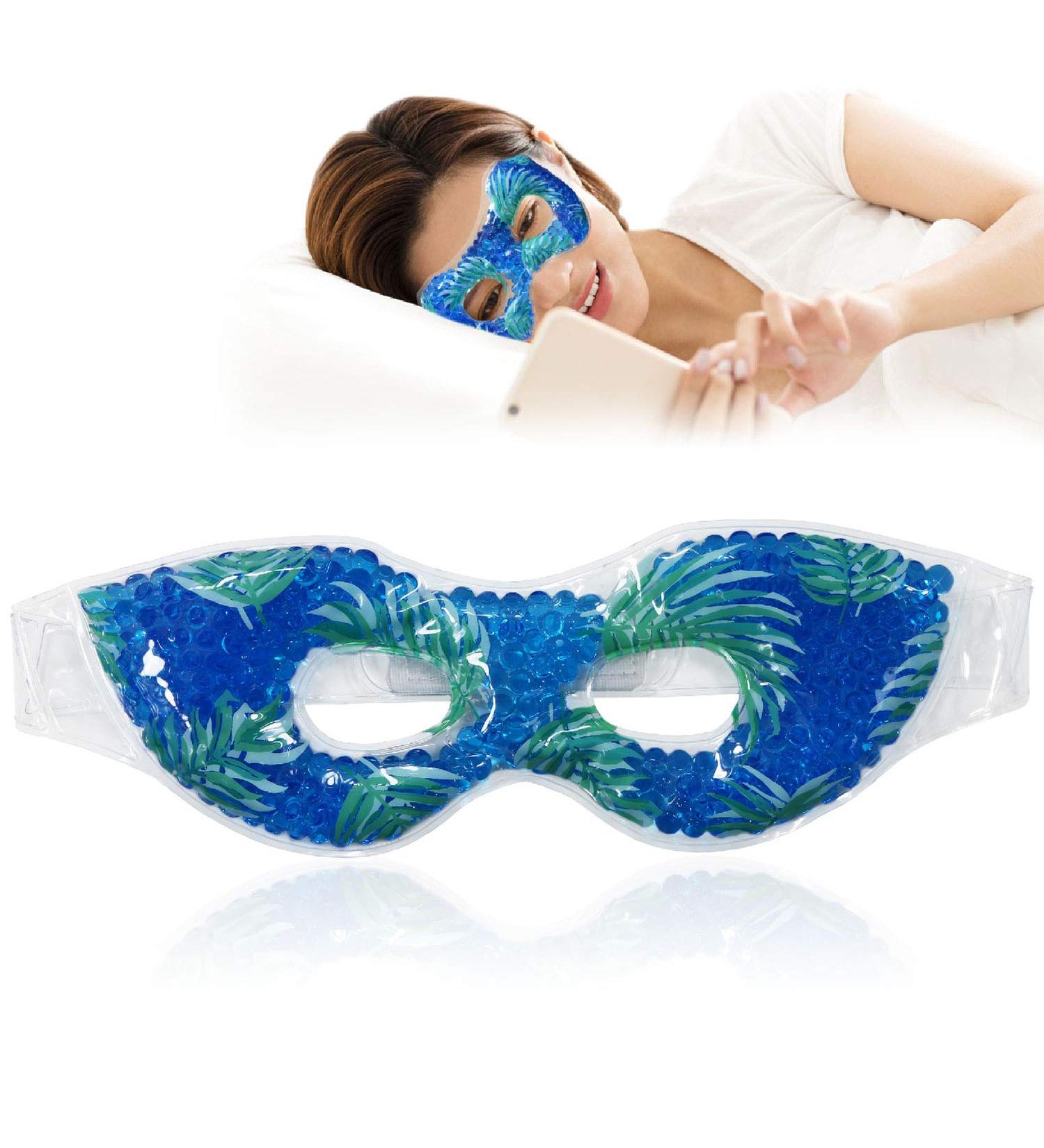 Reusable Gel Eye Mask for Puffiness & Dark Circles - Cooling Eye Ice Pack for Dry Eyes, Headache & Stress Relief (Leaves Design) - Buy Online on SooperMarket.com