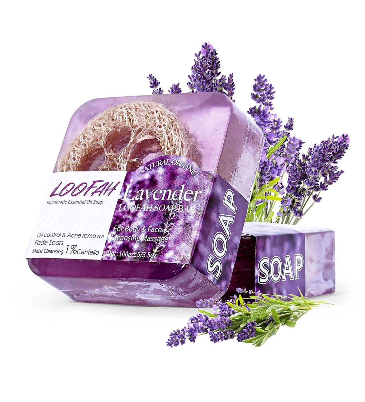 Lavender Soap Natural Lavender & Loofah Soap Bar Handmade Organic Soap Vegan Cruelty Free No SLS or Parabens Smooth Skin Acne Soap for Face and Body - Buy Online on SooperMarket.com