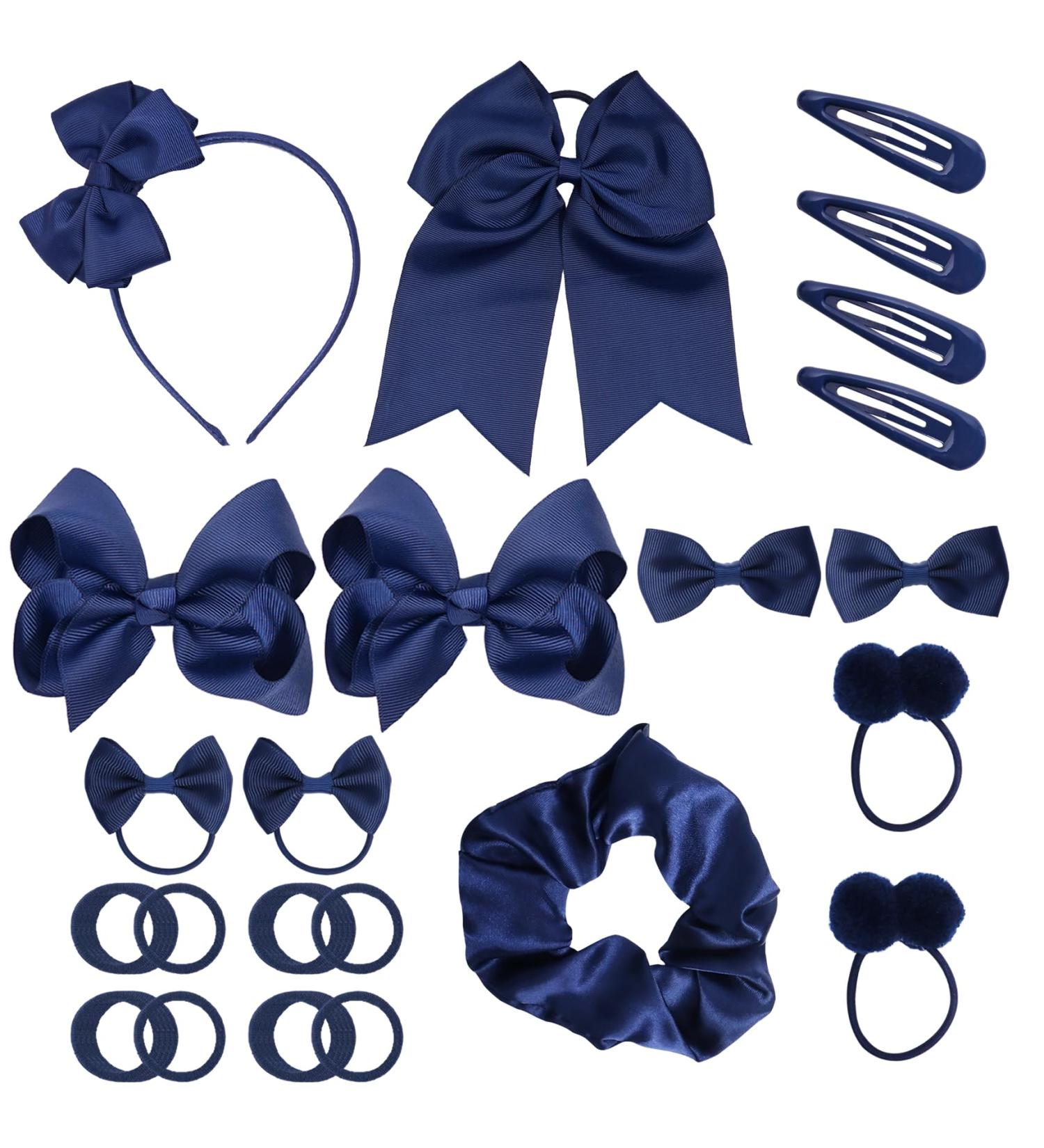 45Pcs Navy Blue School Girls Hair Accessories Kit - Bow Headband, Clips, Ponytail Holder, Barrettes - Girl Birthday Gift - Buy Online on SooperMarket.com