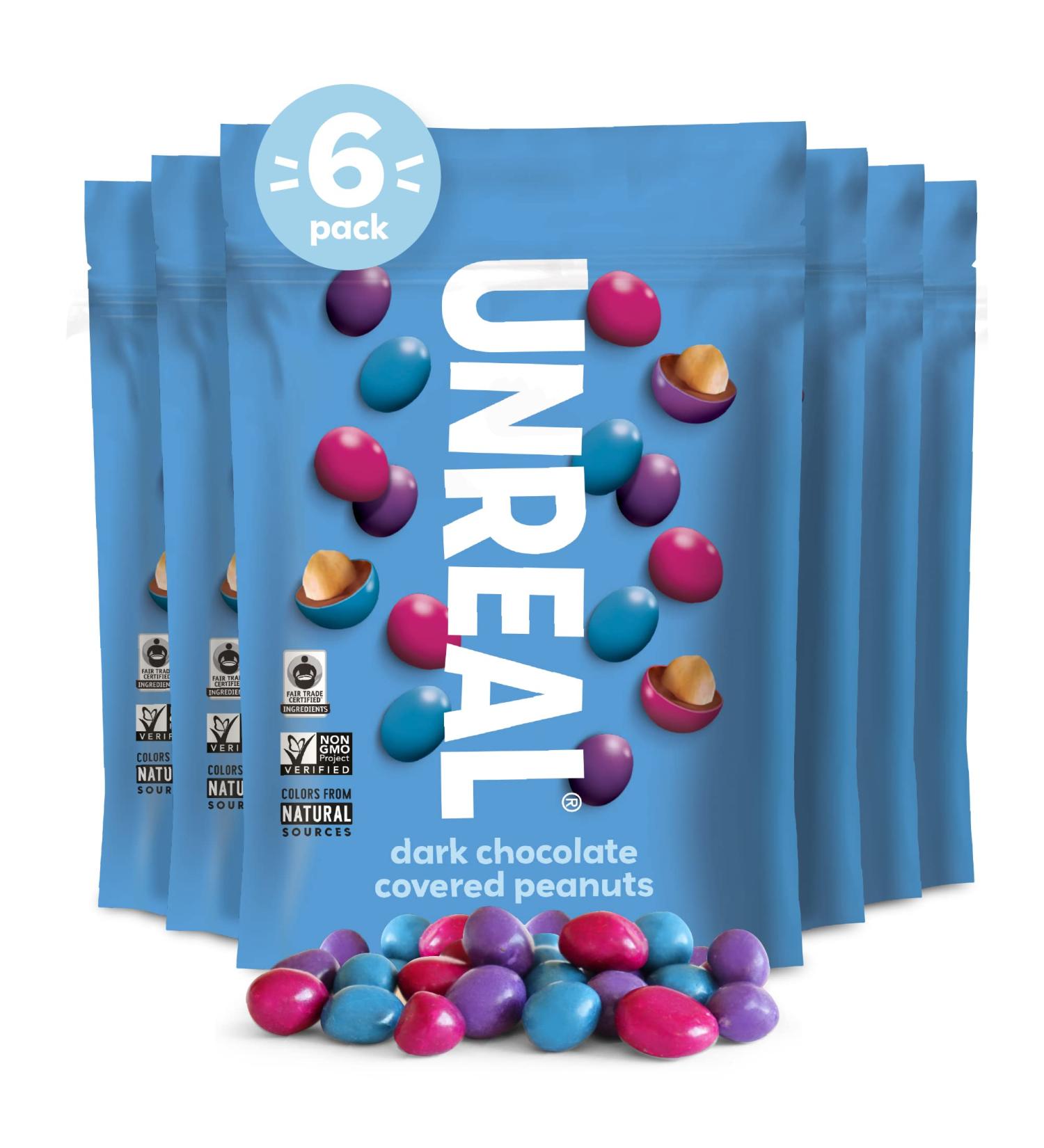 UNREAL Dark Chocolate Peanut Gems - Vegan, Fair Trade, Non-GMO - Gluten Free, No Sugar Alcohols, Pack of 6 (5oz Each) - Buy Online on SooperMarket.com