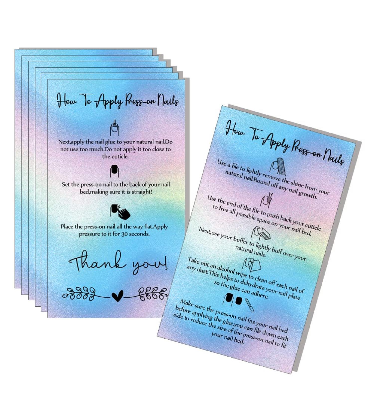 MAOSH Press-On Nail Application & Aftercare Instructions Cards - 50 Pack | 2x3.5'' Business Card Size DIY Press-On Nail Kit - Buy Online on SooperMarket.com
