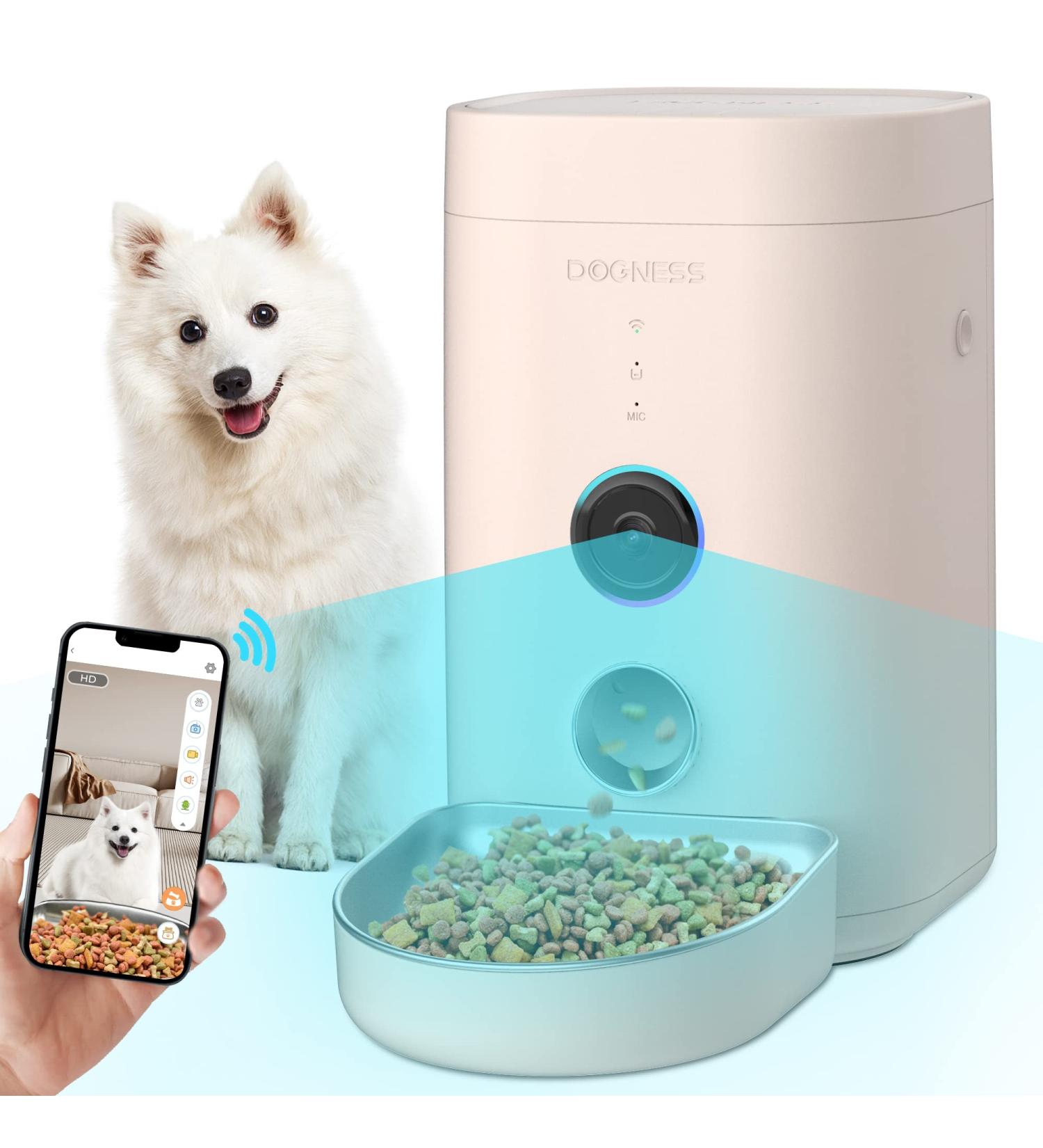 DOGNESS Automatic Cat Feeder with Camera - 1080P HD Video, Night Vision, WiFi, 2-Way Audio, Sensor Alerts (Pink) - Buy Online on SooperMarket.com