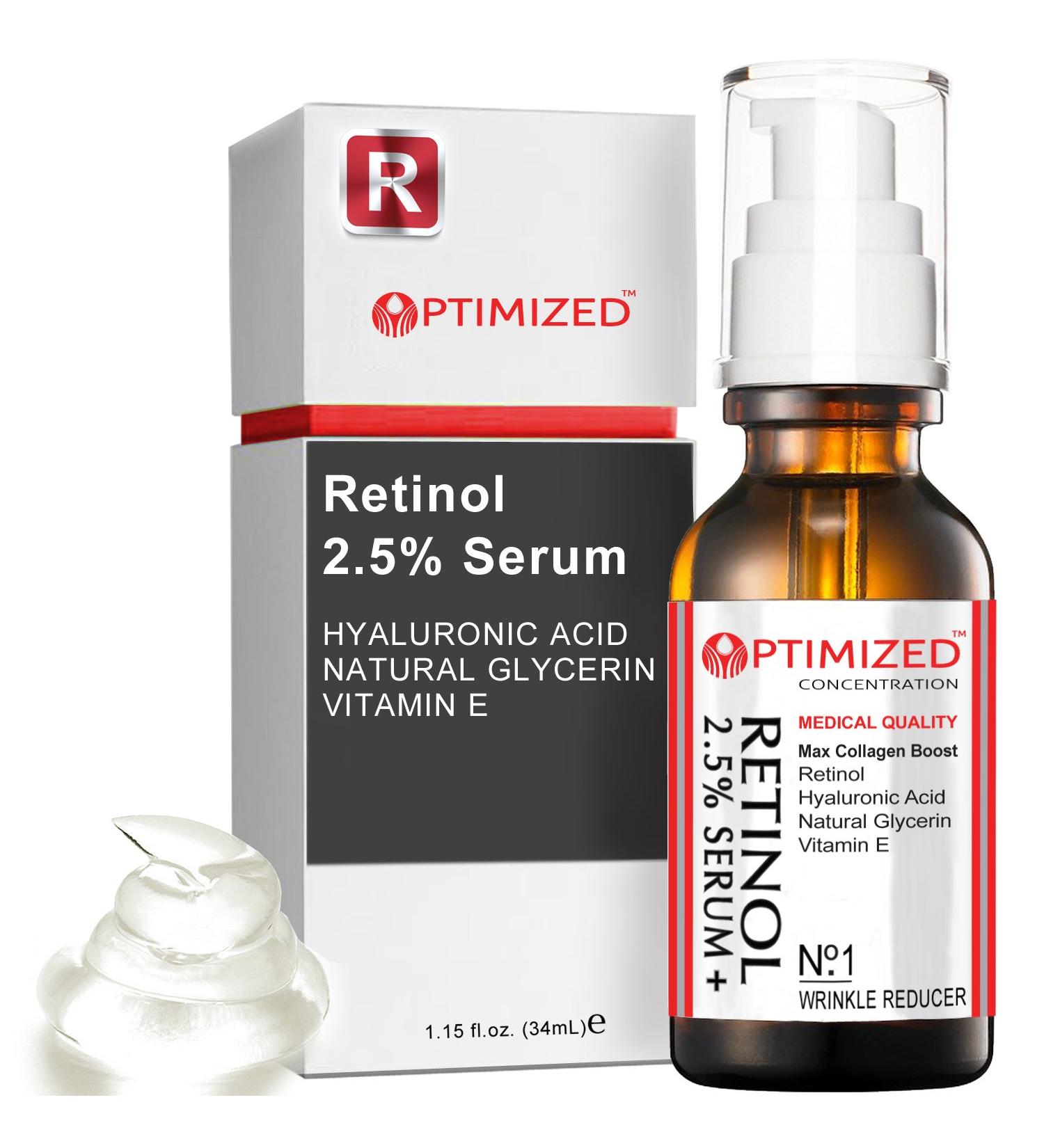 Retinol Serum 2.5% with Hyaluronic Acid, Vitamin E - Reduce Wrinkles, Even Skin Tone - Collagen Boost - 1 fl oz - Buy Online on SooperMarket.com