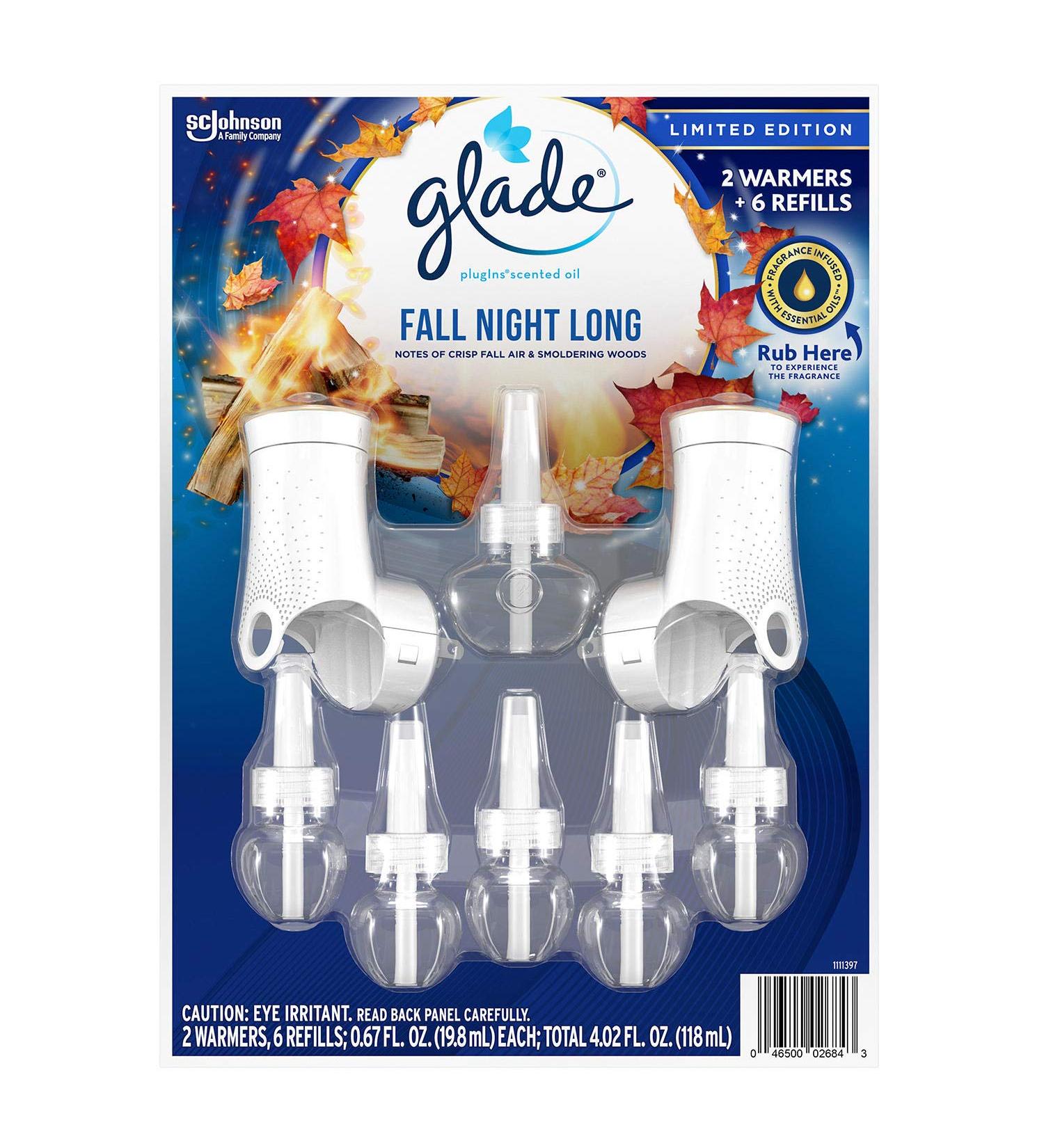 Glade PlugIns 2 Warmers + 6 Refills Holiday (Fall Night Long) Cinnamon 8 Piece Set