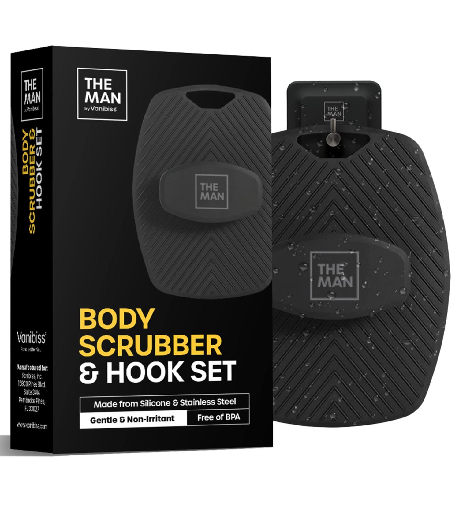 Man Body Scrubber & Hook Set - Silicone Shower Scrubber for Men - Hygienic & Easy to Clean - Invigorating Bristles - Non-Slip Handle - Bathroom Accessory - Buy Online on SooperMarket.com