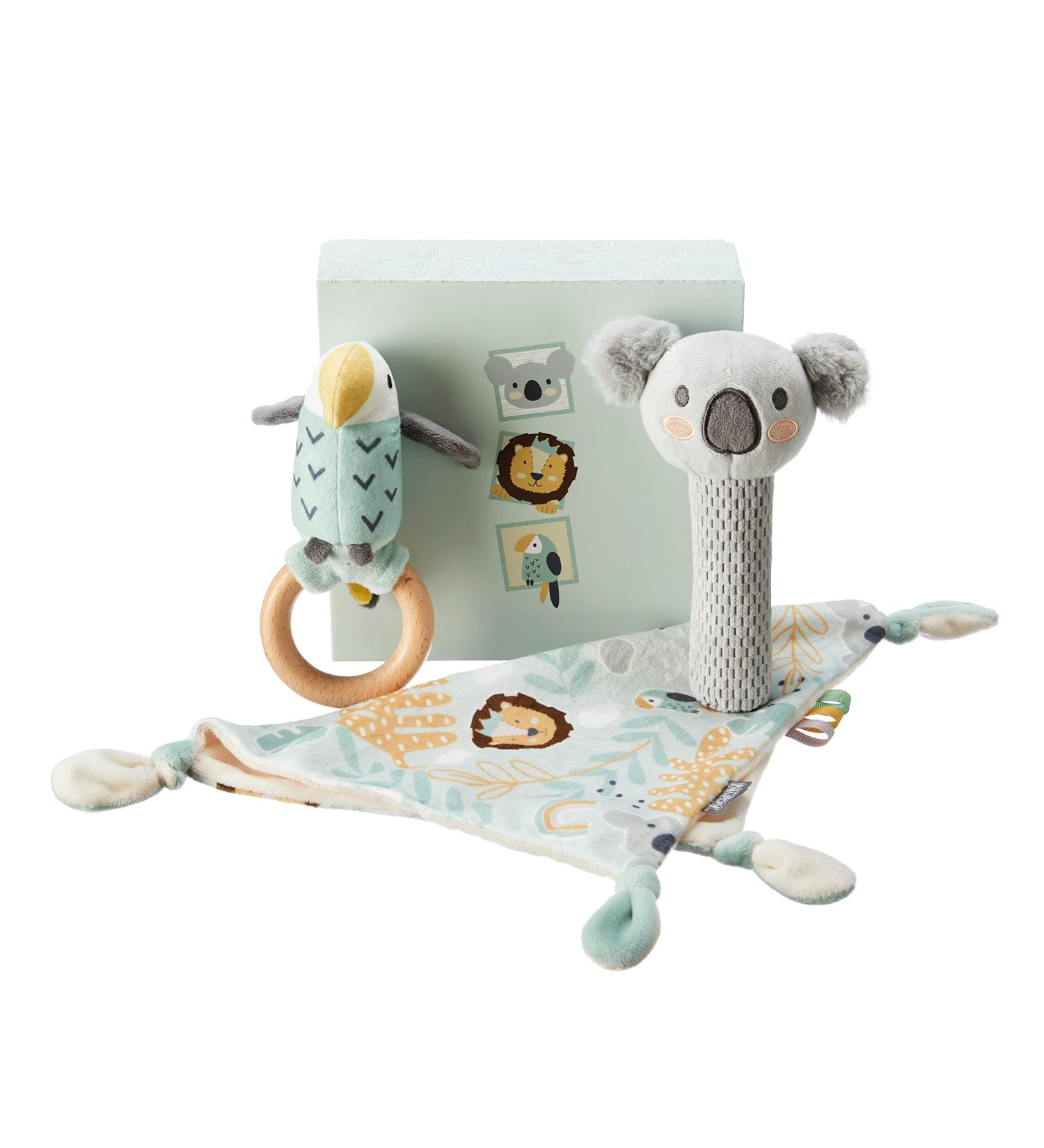Nuby Animal Adventures Baby Gift Set 3-Piece Keepsake Set | Comforter, Squeaker & Rattle | Suitable from Birth - Buy Online on SooperMarket.com