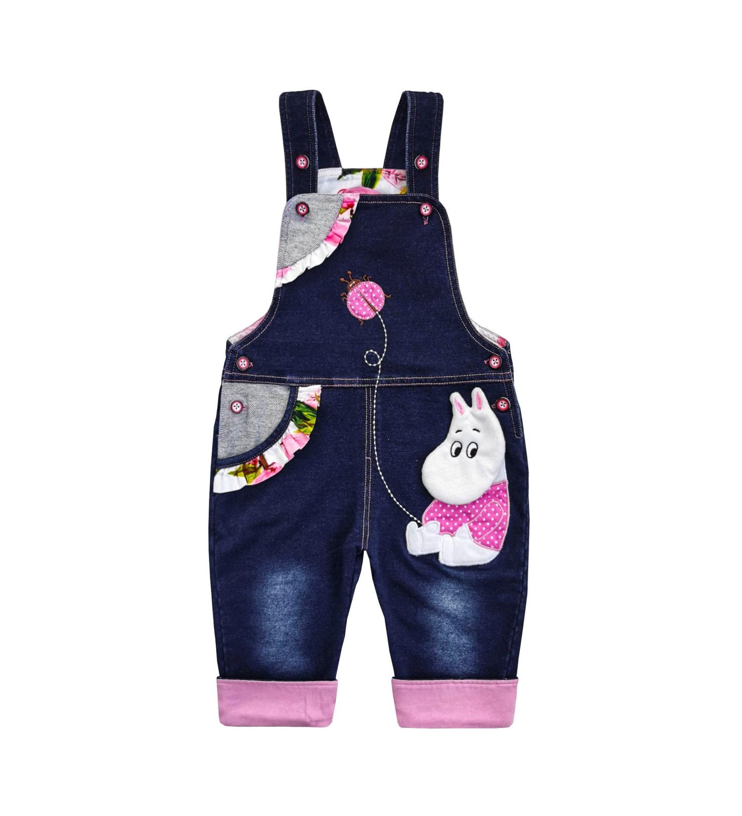 KIDSCOOL SPACE Baby Denim Overalls | 3D Cute Cartoon Knitted Jean Dungarees 3-6 Months Blue - Buy Online on SooperMarket.com