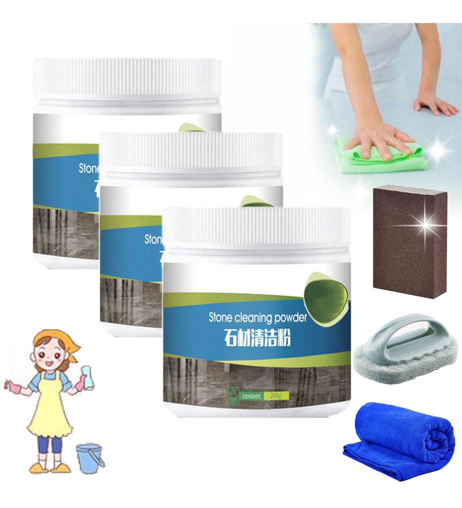 Marble Stone Platform Cleaning Powder Stone Stain Remover Stone Cleaning Powder Cleaner and Polish for Marble Quartz Frosted Strong Oil Removal for Marble Granite Tile (3Pcs) - Buy Online on SooperMarket.com