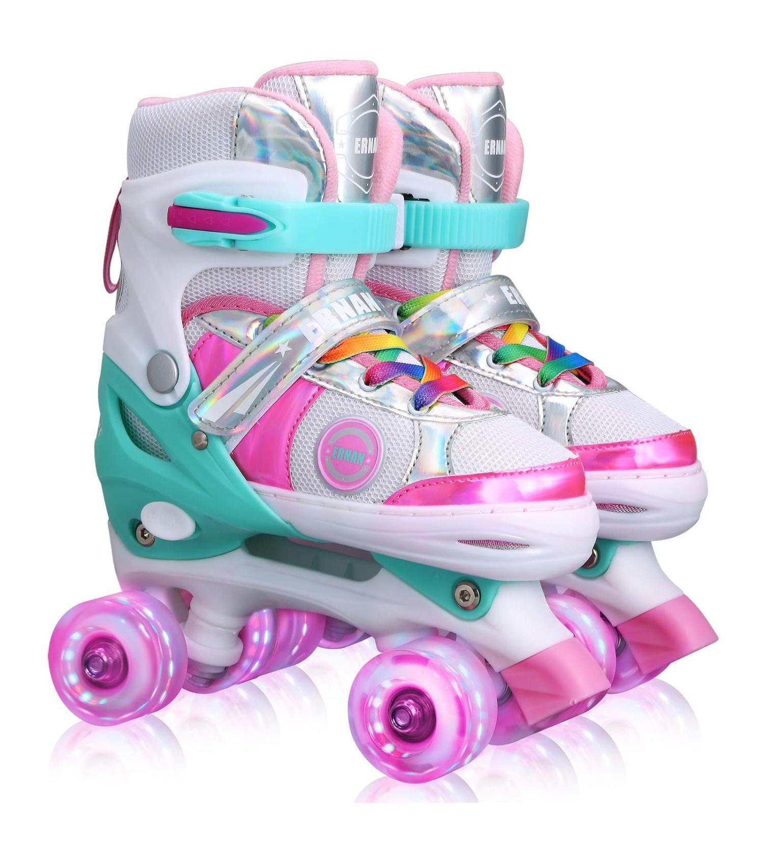 Adjustable Kids Roller Skates with Light Up Wheels - Colorful Pink Small (12J-2) - Buy Online on SooperMarket.com