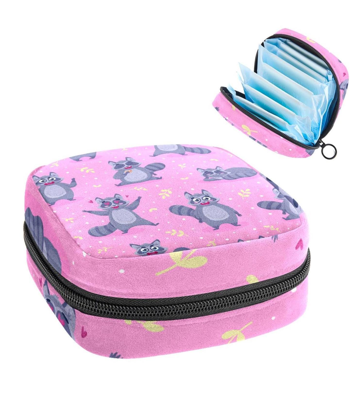 Raccoons Cartoon Sanitary Napkin Storage Bag - Portable Period Pouch for Women & Teens - Multi-Colored - Buy Online on SooperMarket.com
