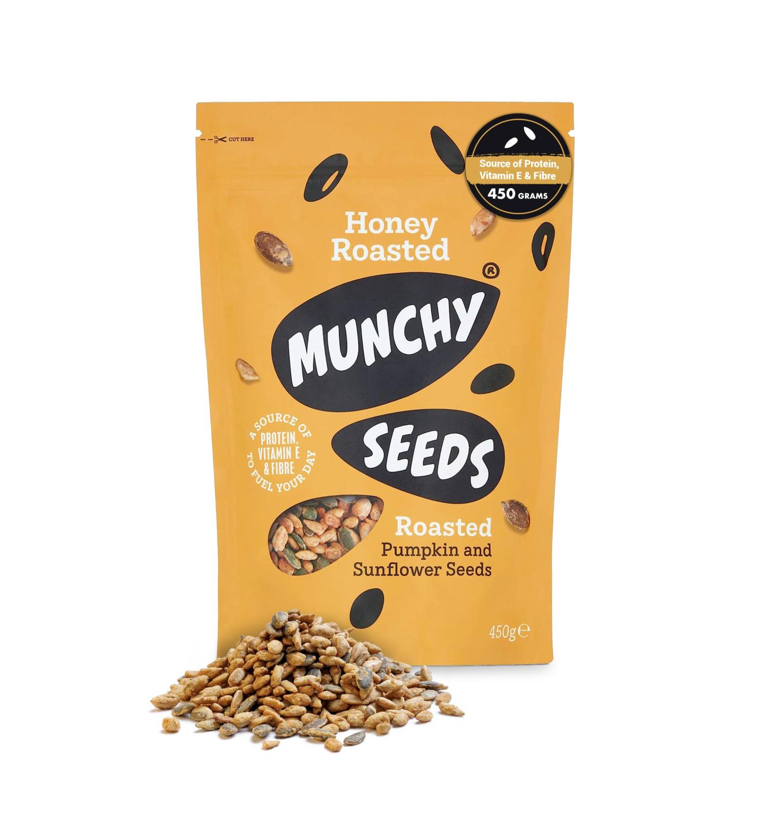 Honey Roasted Sweet Mix of Sunflower & Pumpkin Seeds 450g - Gluten & Wheat-Free Protein Snack with Fibre & Vitamin E for Kids & Adults | Munchy Seeds - Buy Online on SooperMarket.com
