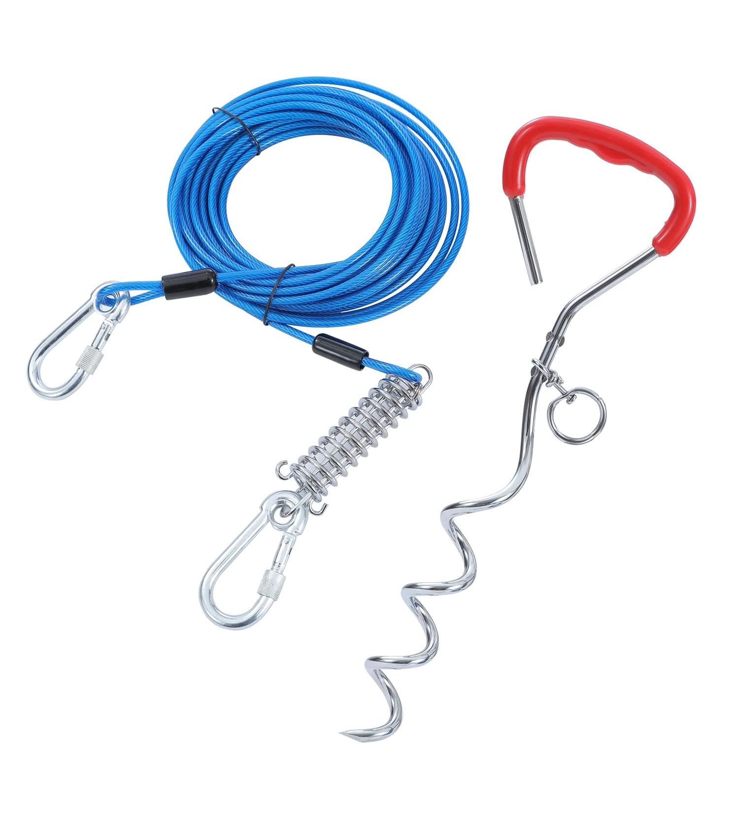 TOPWAY Dog Tie Out Cable and Stake 10m/33ft Dog Leash with Shock Absorbing Spring 42cm Spiral Ground Spike Stake Dog Chain for Yard Outdoor Camping Blue + Red - Buy Online on SooperMarket.com