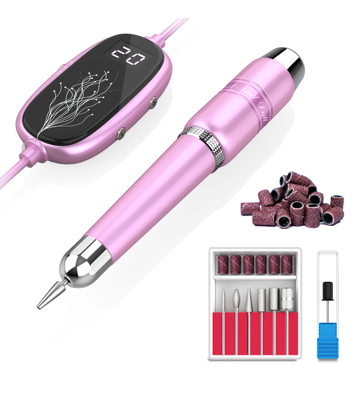Professional Electric Nail File and Drill Kit with LED Display - Portable Efile for Acrylic and Gel Nails - Manicure Pedicure Tool for Beginners in Pink - Buy Online on SooperMarket.com