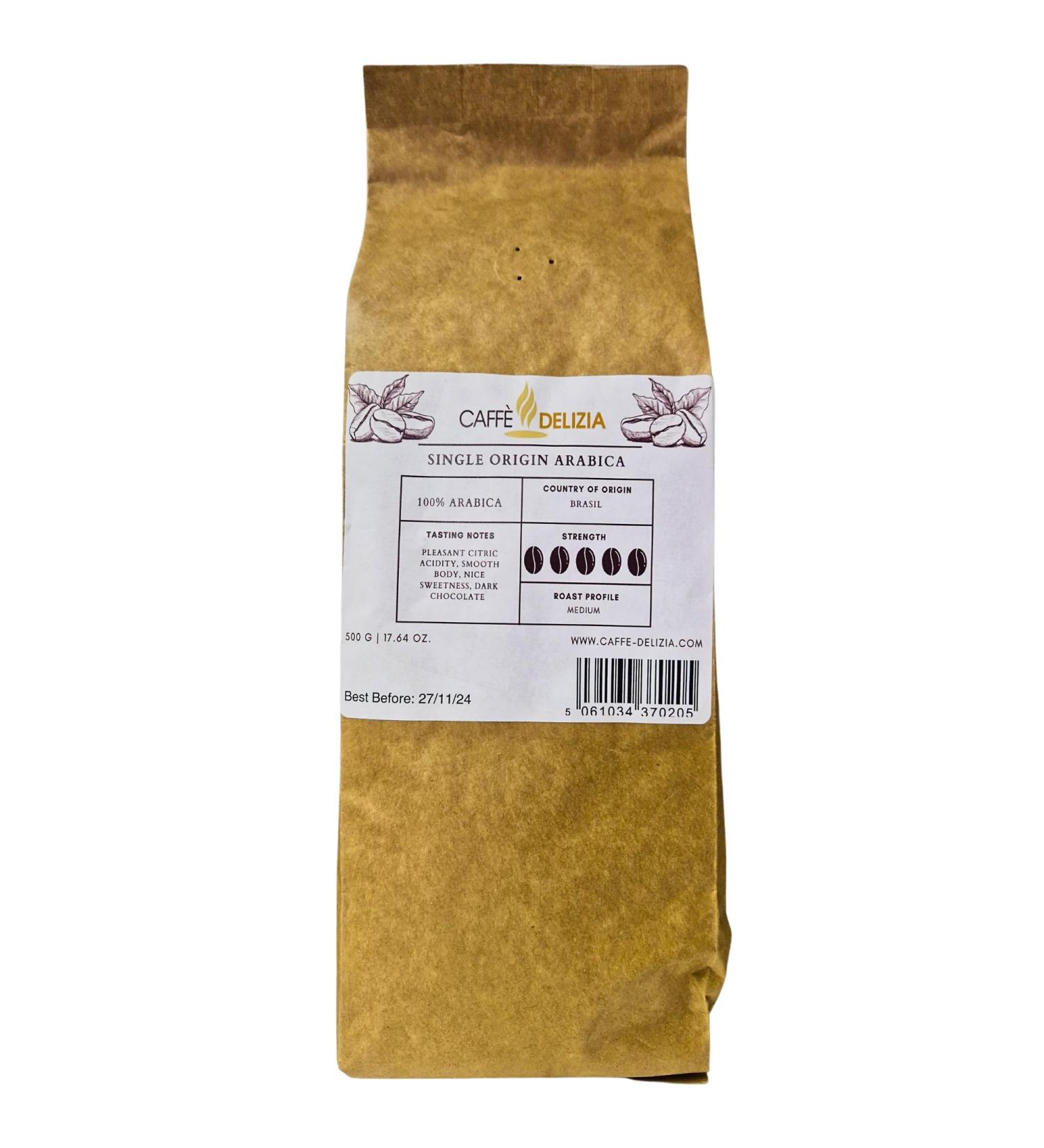 Caffe Delizia Single Origin Arabica Coffee Beans | Medium Roast Blend | 500g Bag - Buy Online on SooperMarket.com