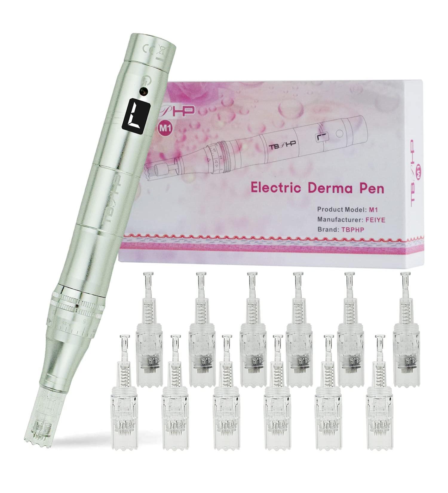 TBPHP Dermapen M1 Upgraded Electric Wireless Beauty Pen LCD Screen with 12 Replacement Cartridges (Silver) - Buy Online on SooperMarket.com