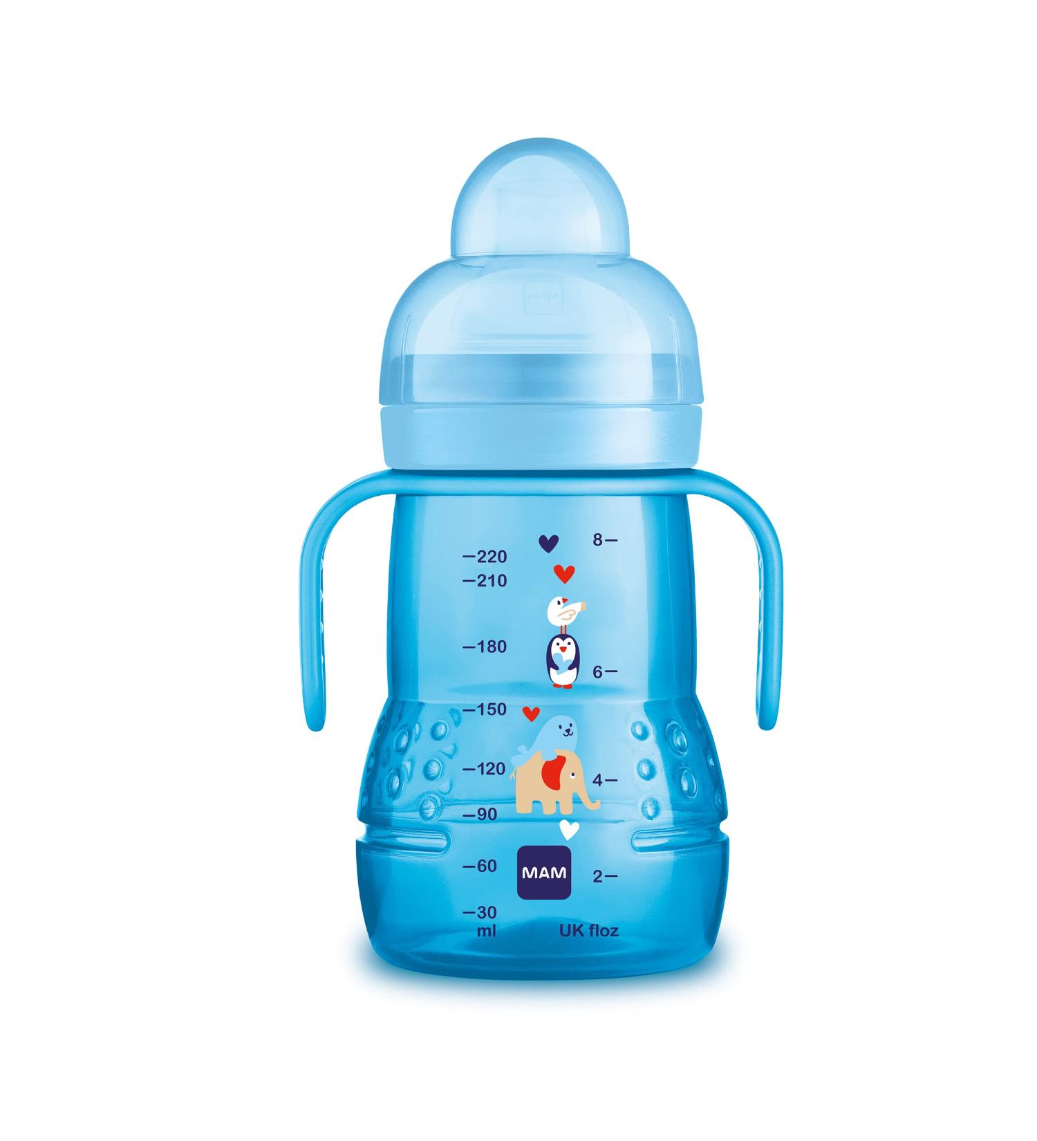 MAM Trainer+ 220ml Drinking Bottle - Elephant Blue | Drip-Free Teat, Handle | 4+ Months Transition Cup | Shop Now - Buy Online on SooperMarket.com