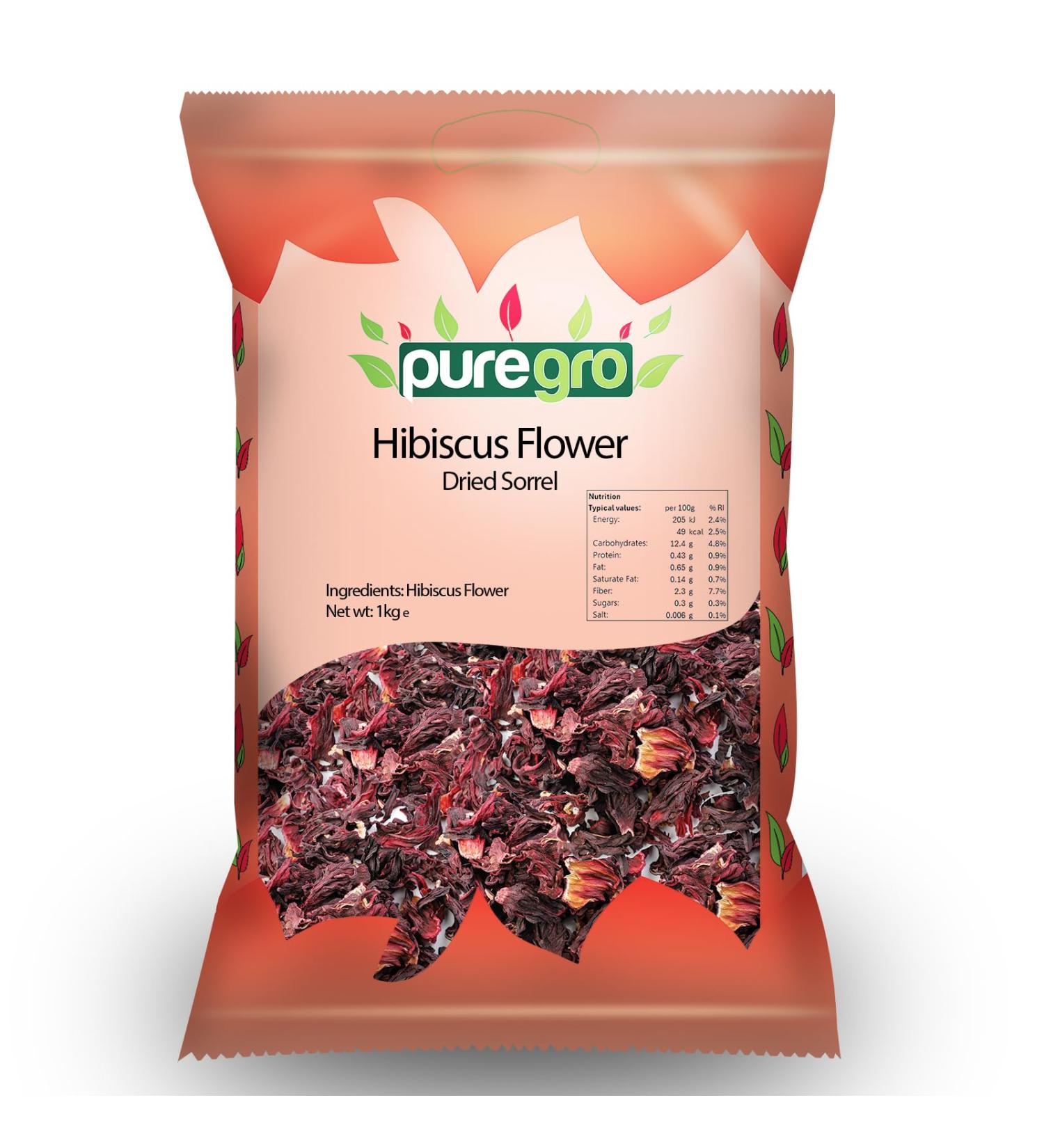Puregro Hibiscus Flowers Whole Dried | 1kg | Pack of 1 | Hibiscus Tea Infusion | Flor de Jamaica | Dried Sorrel | Quality Ingredient for Brewing & Distilling - Buy Online on SooperMarket.com
