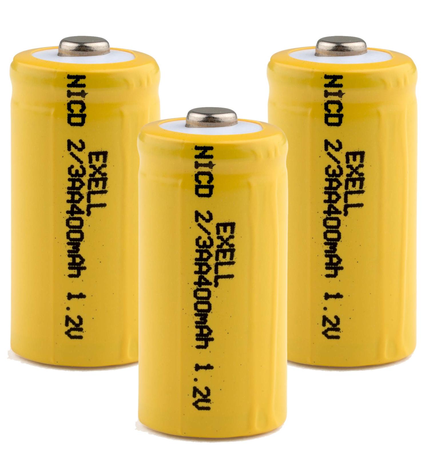 Exell Battery 3-PACK 1.2V 2/3 AA 400mAh NiCD Rechargeable Compatible with Dust Busters Electric Mopeds RC Devices & More | International Shipping - Buy Online on SooperMarket.com