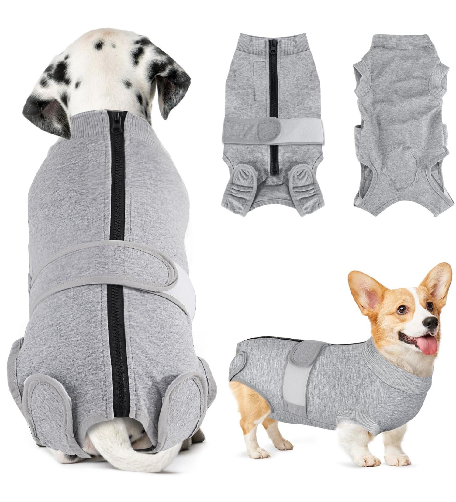 Lukovee Dog Surgery Recovery Suit Dog Cone E-Collar Alternative After Surgery with Zipper for Female Male Dog Recovery Shirt Dog Abdominal Wounds Bandages Preventing Licking Spay Suit (GY M) Medium Gray - Buy Online on SooperMarket.com