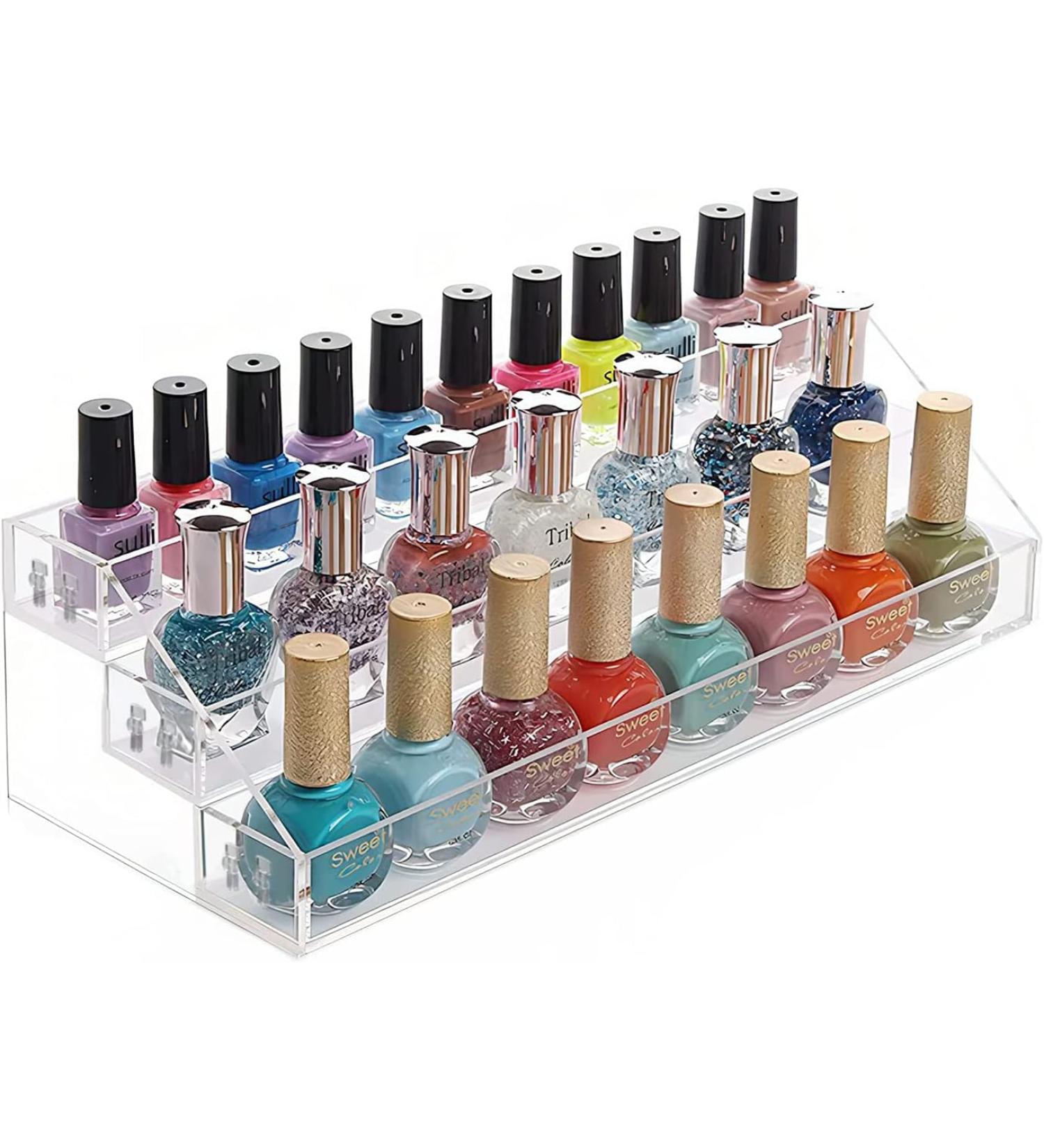 AYNEFY Acrylic Nail Polish Stand - 3 Layers Makeup Organizer Display - Clear Storage Holder (31x13.3x11cm) for All Nail Polish Enthusiasts - Buy Online on SooperMarket.com