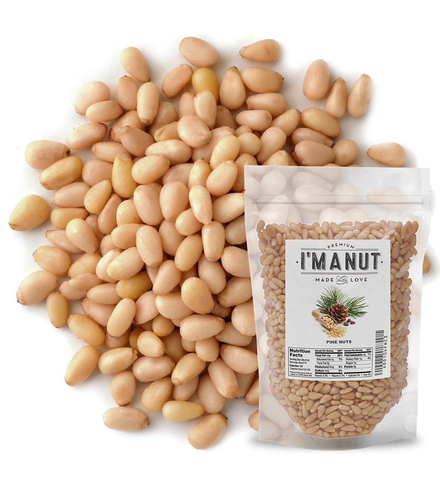 Premium Raw Pine Nuts 16 oz (1 lb) - Steam Pasteurized for Freshness | Ideal for Pesto, Salads, & Roasting | By I'M A NUT - Buy Online on SooperMarket.com
