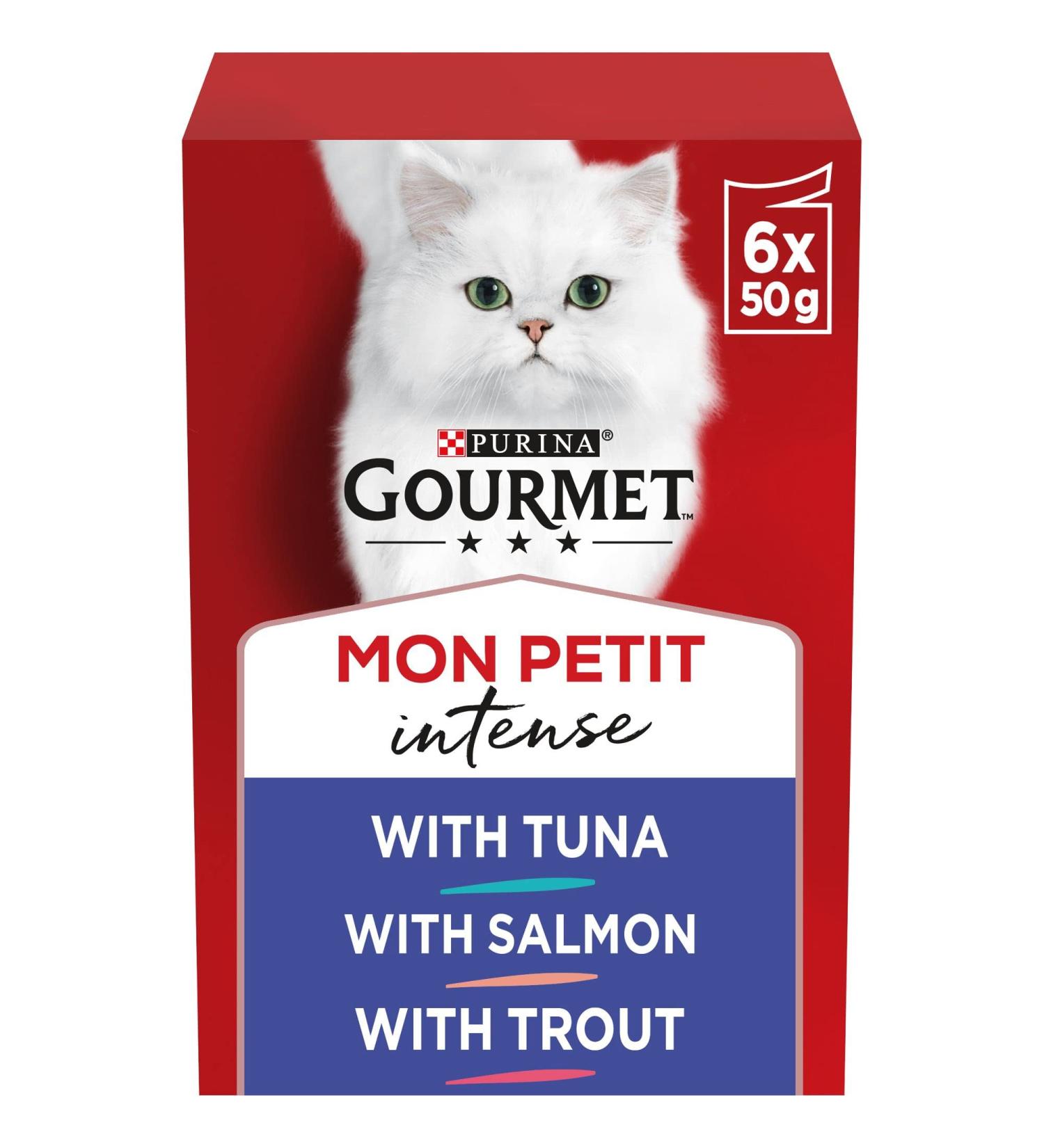 Gourmet Mon Petit Intense Tuna Salmon and Trout Adult Wet Cat Food 6x50g Pack of 8 - Buy Online on SooperMarket.com