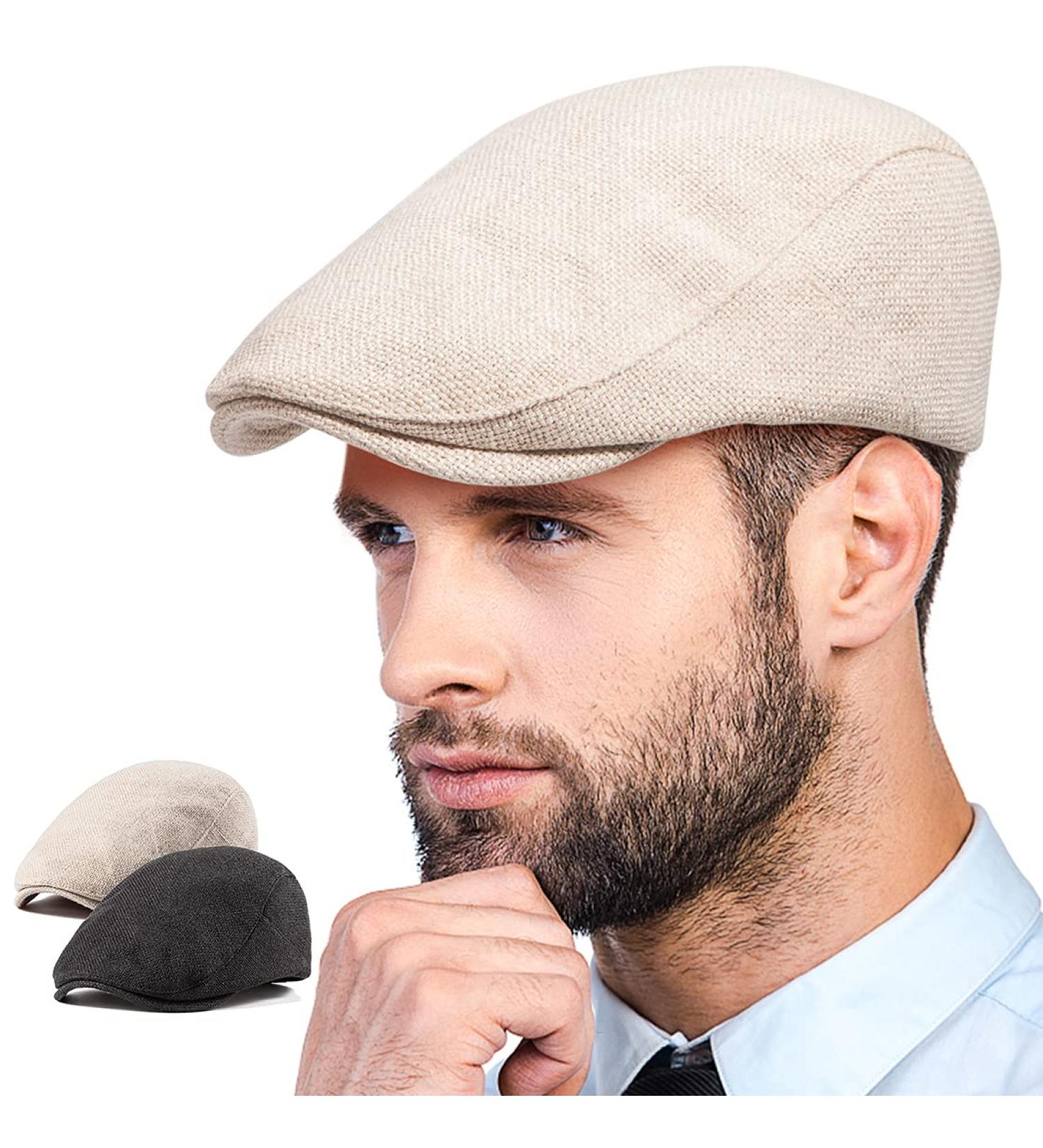 LADYBRO 2Pack Unisex Flat Cap Newsboy Hats for Men Women - Black+Beige Cotton Polyester - Buy Online on SooperMarket.com
