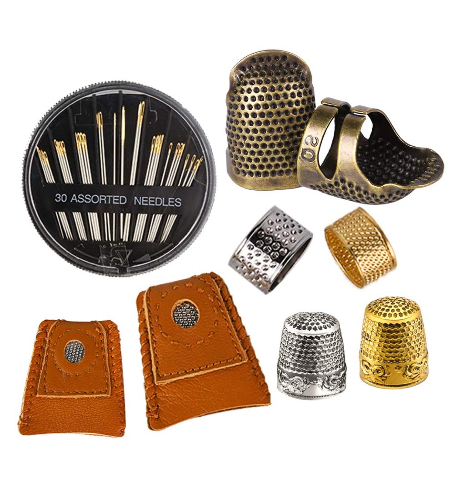 Finger Protector Thimble Set - 8pcs Thimbles + 30pcs Needles for Sewing, Adjustable Metal & Leather Thimbles for Hand Embroidery & Needlework - Buy Online on SooperMarket.com