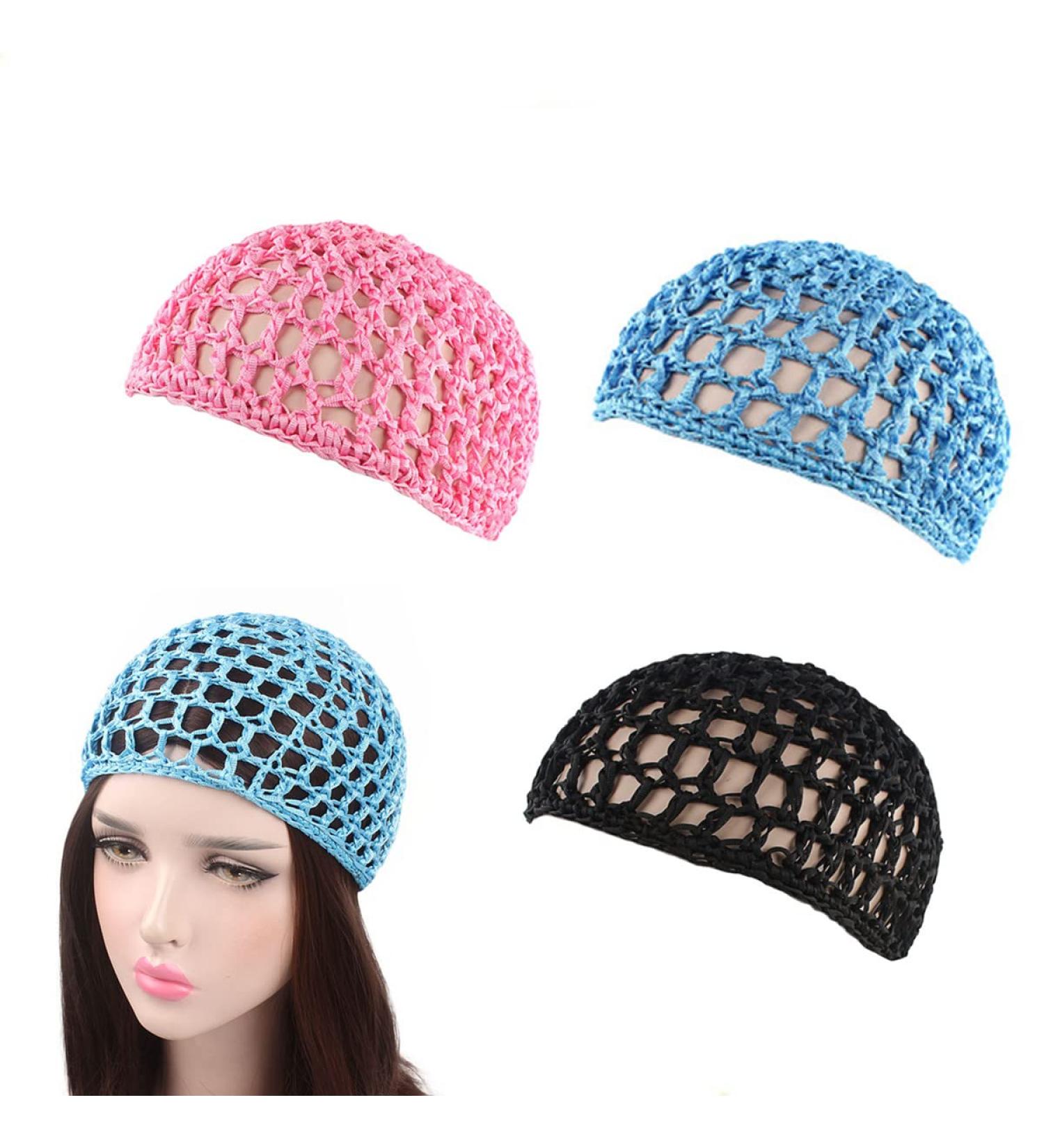3PCS Mesh Crochet Hair Nets for Women - Short, Thick Cap for Night Sleeping (Blue Black Pink) - Buy Online on SooperMarket.com