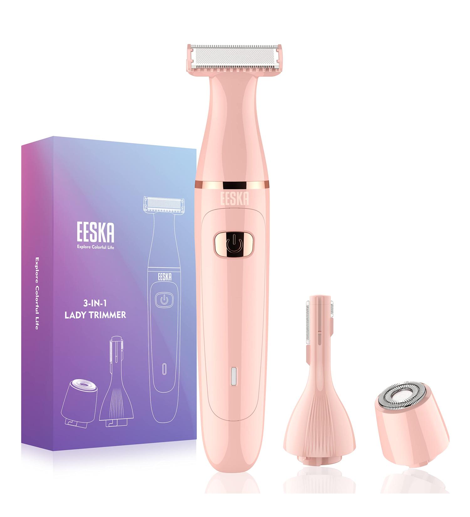 EESKA 3-in-1 Electric Razor for Women - Painless Bikini Trimmer & Body Hair Removal - IPX7 Waterproof - Wet & Dry Use - Type C USB Recharge - Pink - Buy Online on SooperMarket.com