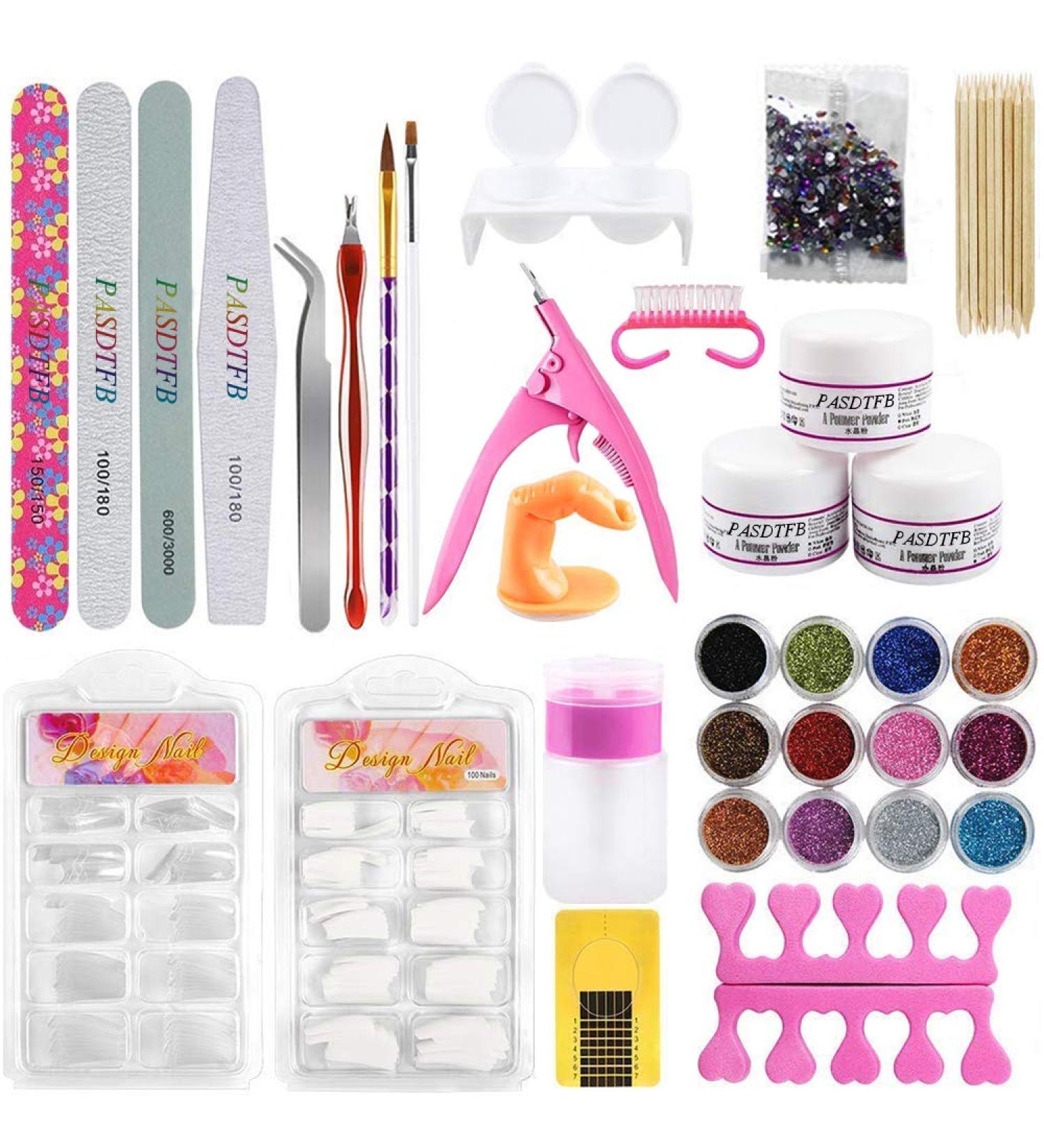 Professional Acrylic Nail Kit - 12 Glitter Colors, Liquid, Brush & Tools - DIY Manicure Set for Beginners and Salons - Buy Online on SooperMarket.com