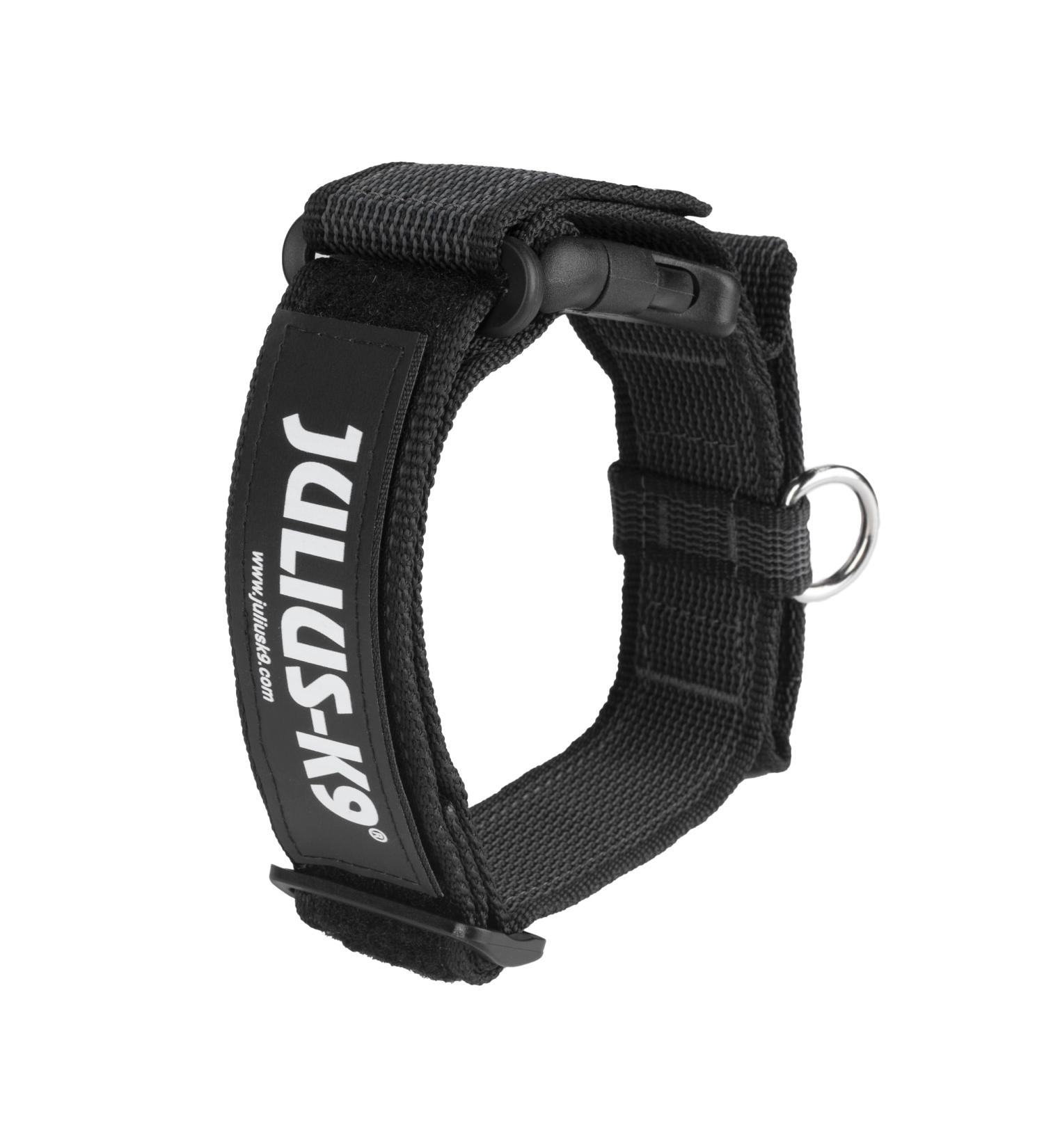 Julius-K9 Colour and Gray Fur Collar with Handle | Durable, Easy to Clean, Water Resistant | 40 mm (38-53 cm) Black-Gray | Safety Lock and Interchangeable Patch - Buy Online on SooperMarket.com