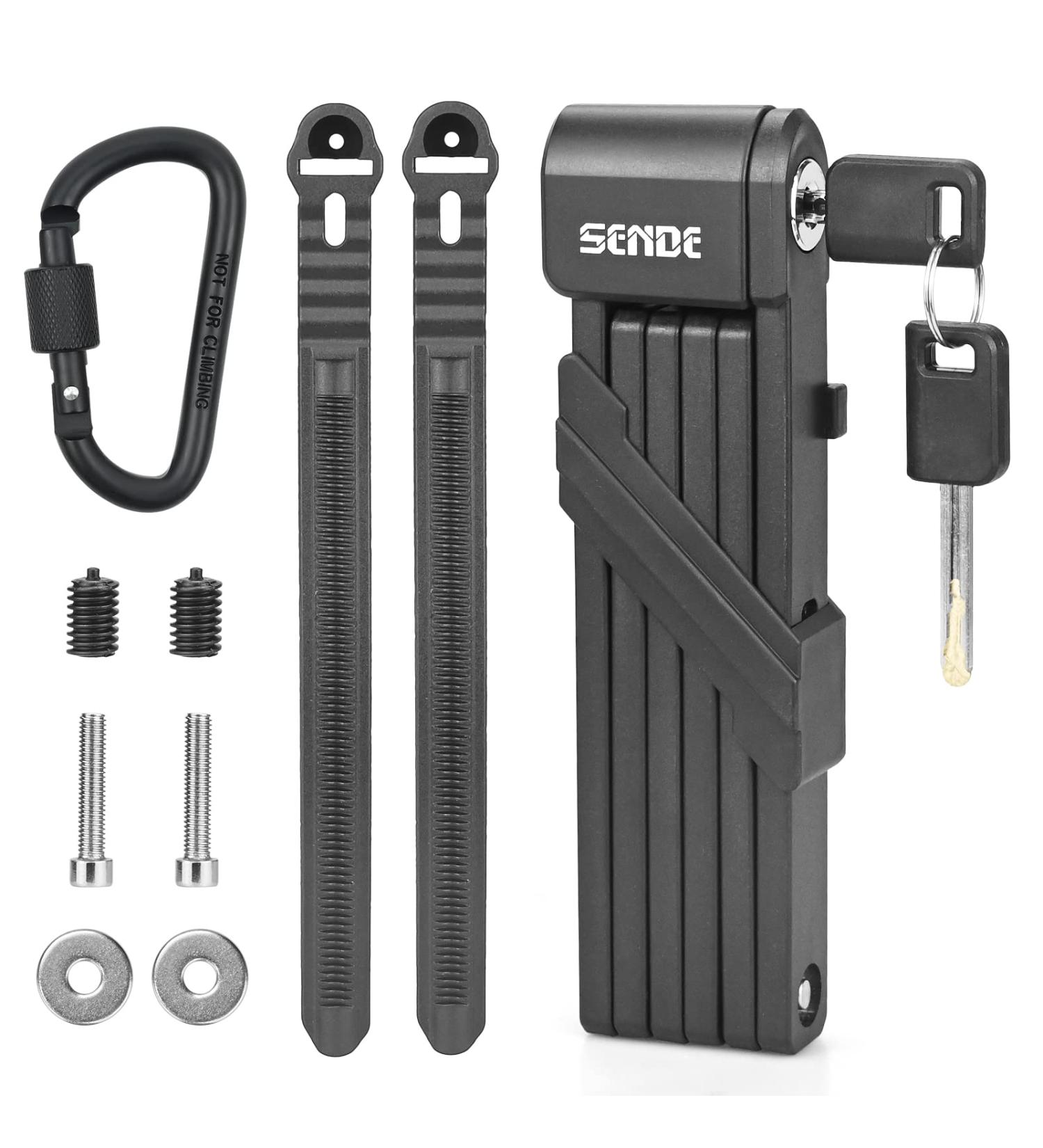High-Security Folding Palace Bicycle Lock - Hardened Steel 6 Joints Includes 2 Keys & Key Ring - Perfect for Bikes & MTBs Black - Buy Online on SooperMarket.com