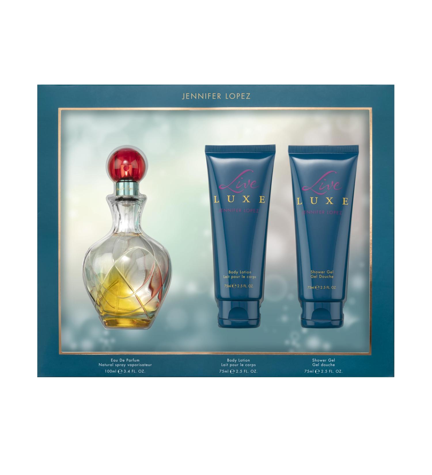 Jennifer Lopez Live Luxe Gift Set | 100 ml (3.4 fl oz) EDT 75 ml (2.5 fl oz) Body Lotion and 75 ml (2.5 fl oz) Shower Gel