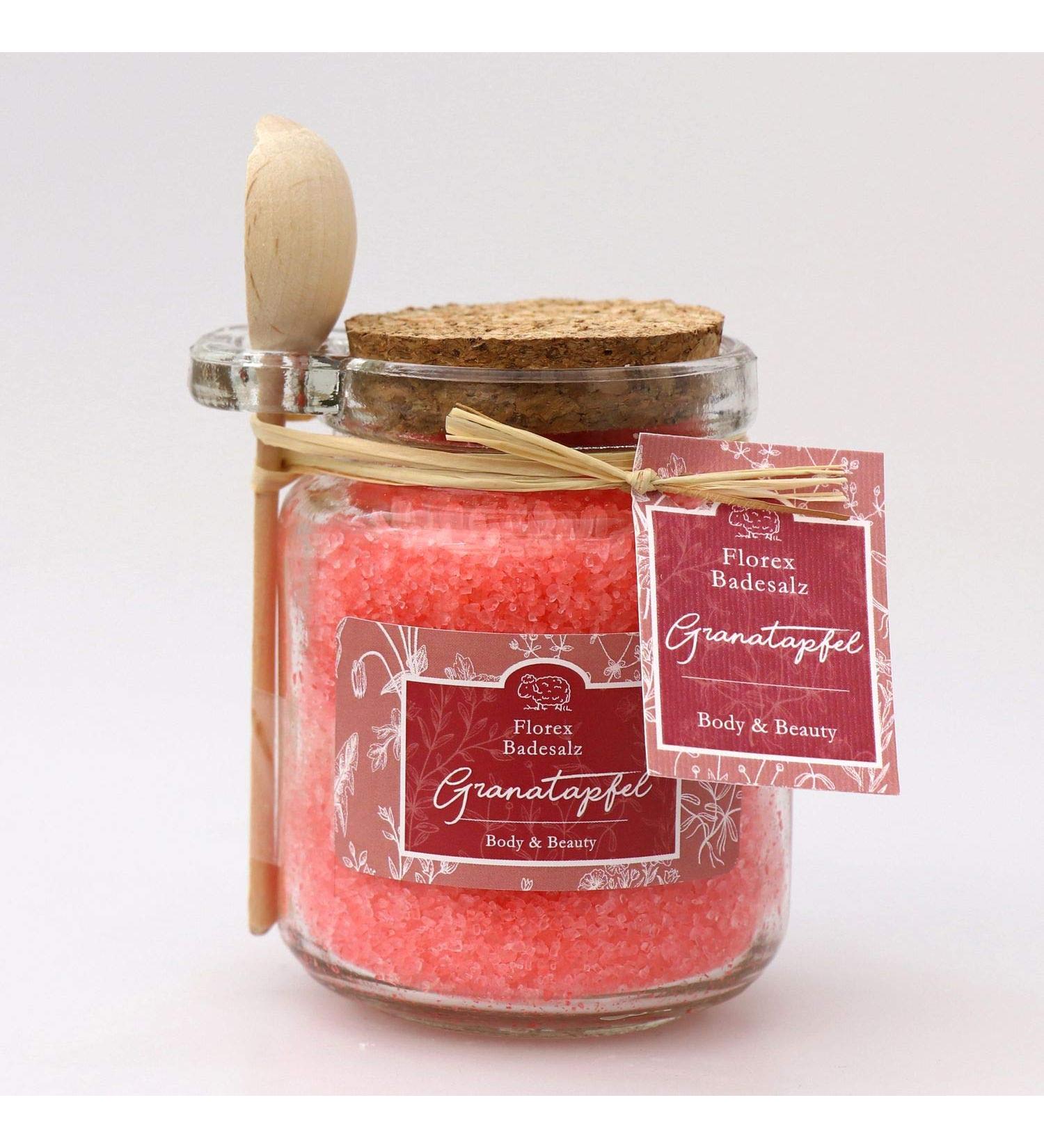 Florex Bath Salt Bath Additive Pomegranate in decorative glass Florentine with wooden spoon 300 g